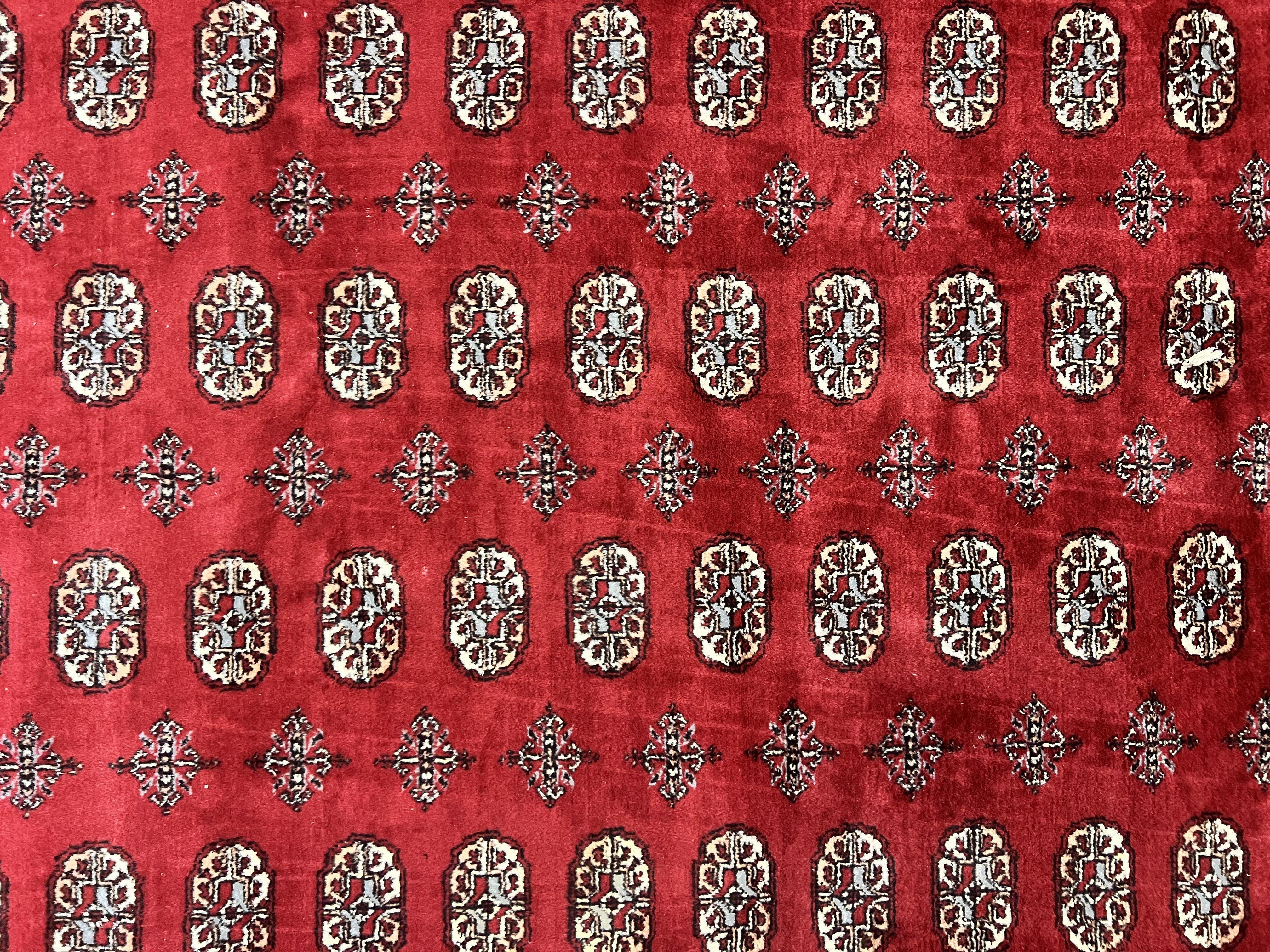 Turkoman Rug 8 x 11.6, Red Bokhara Pakistani Carpet, Wool Handmade Vintage Rug - Jewel Rugs