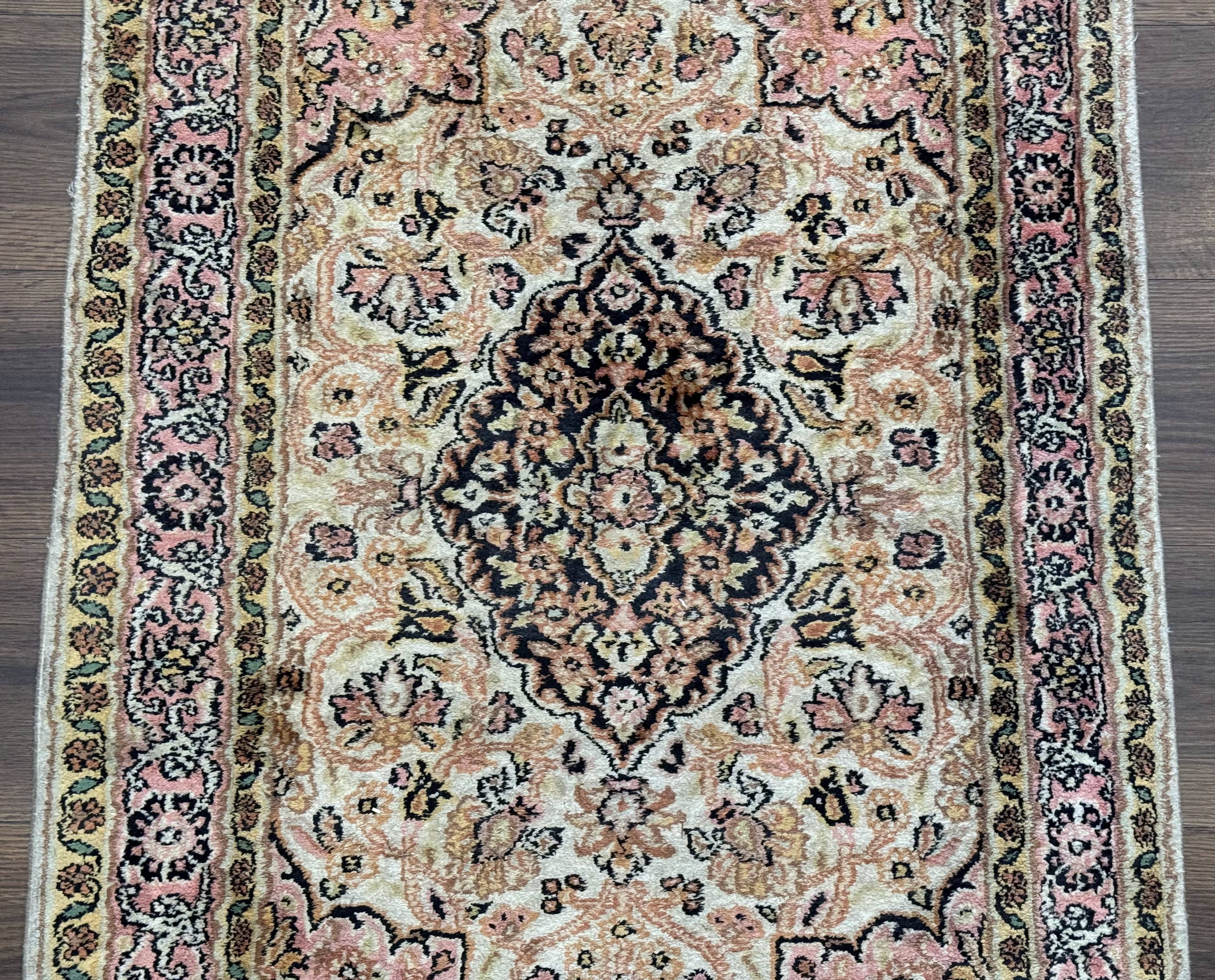 Silk Indian Kashmiri Runner Rug 2.7 x 9.8, Floral Medallions - Jewel Rugs