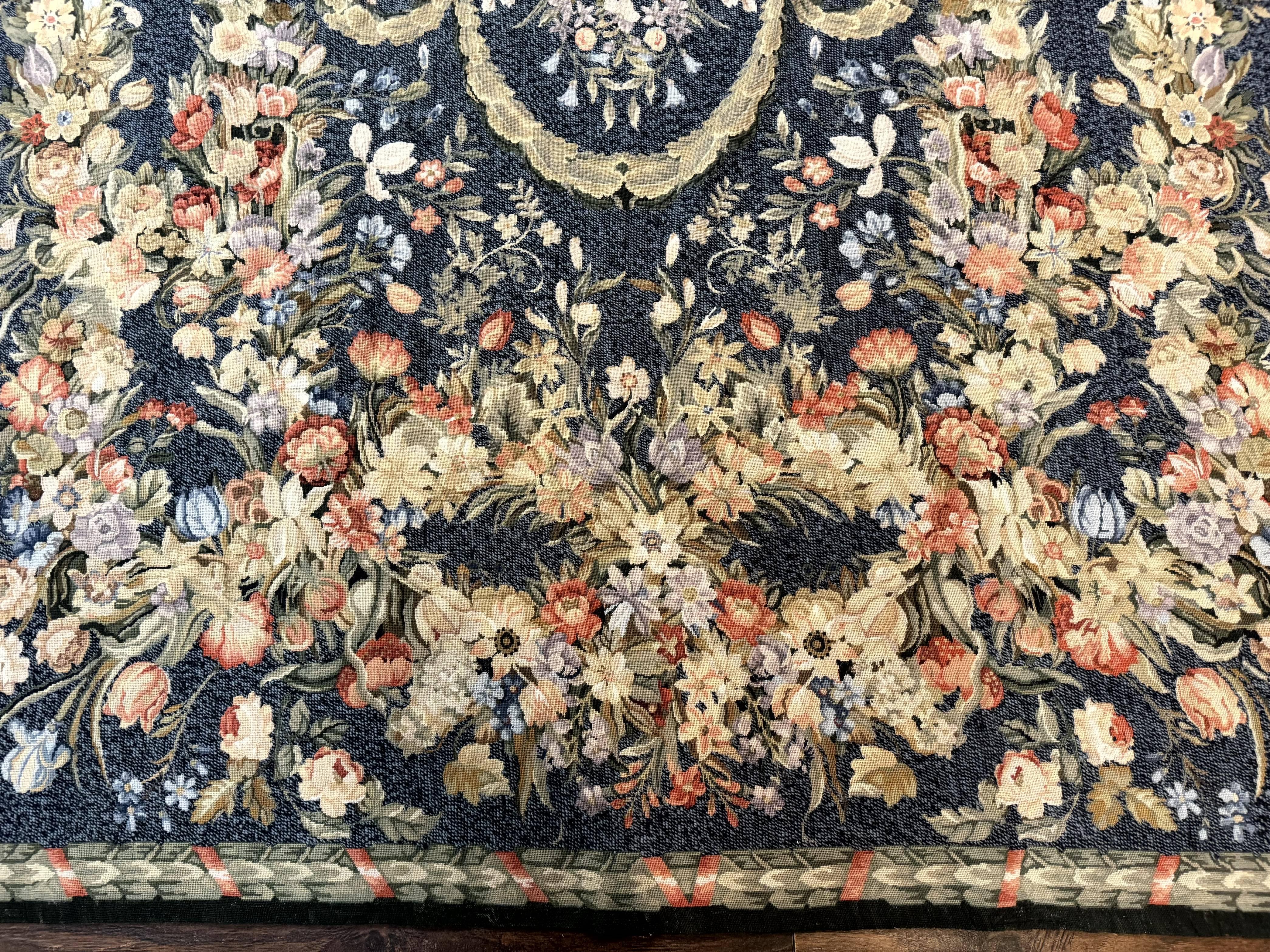 Needlepoint Rug 6x9, Petitepoint Area Rug, Floral Bouquets, European Aubusson French Design, Wool - Jewel Rugs