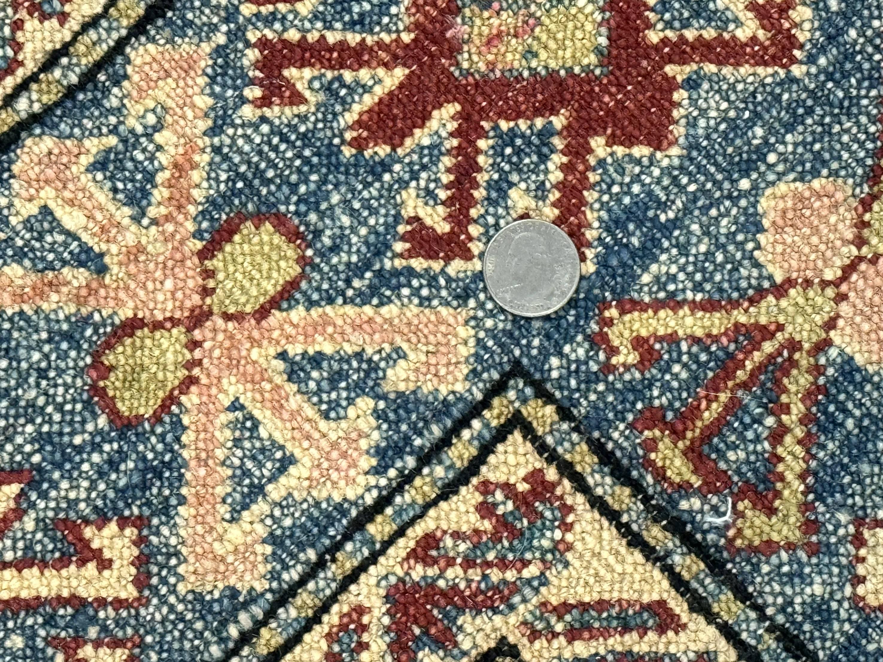 Turkish Kazak Rug 4x6, Handmade Vintage Wool Carpet, Geometric Design, Red and Light Blue - Jewel Rugs