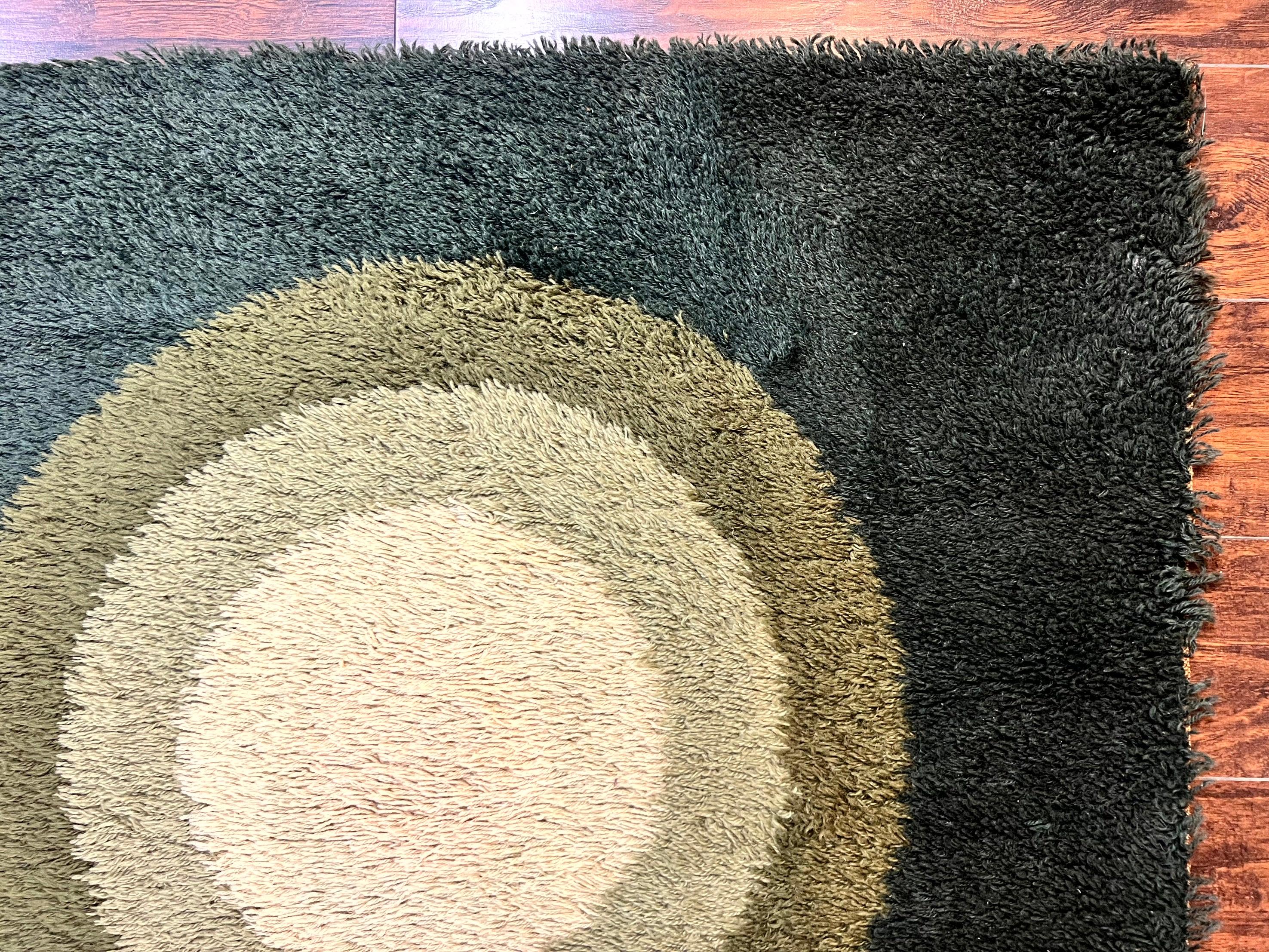 Danish Rya Shag Rug 4x6, Green, Abstract Design, EGE Rya, Vintage Retro Carpet, Mid Century Rya - Jewel Rugs