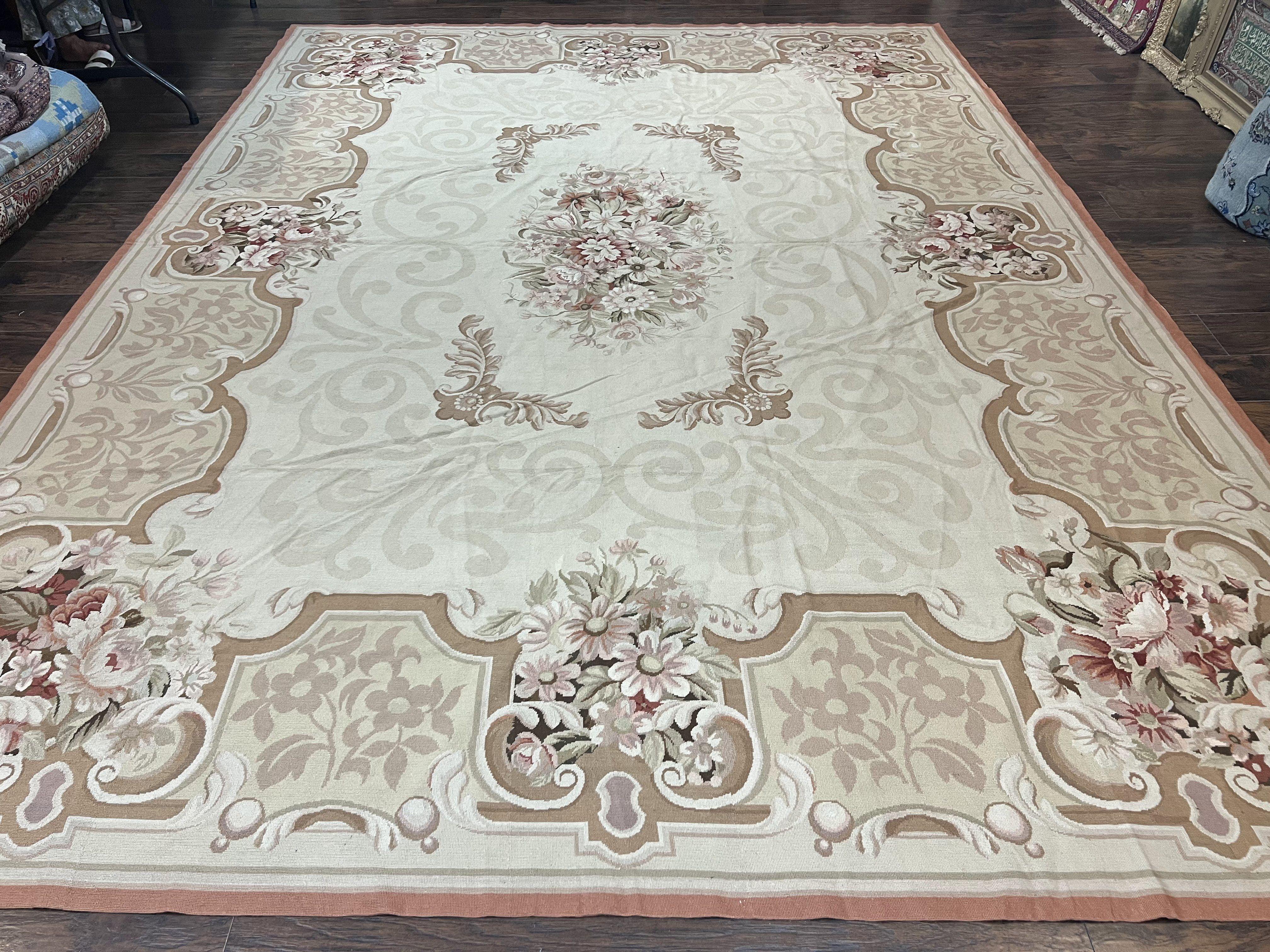 10x14 Aubusson Rug, Wool Handmade Vintage Carpet, French European Design, Elegant - Jewel Rugs