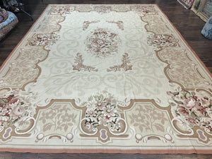 10x14 Aubusson Rug, Wool Handmade Vintage Carpet, French European Design, Elegant