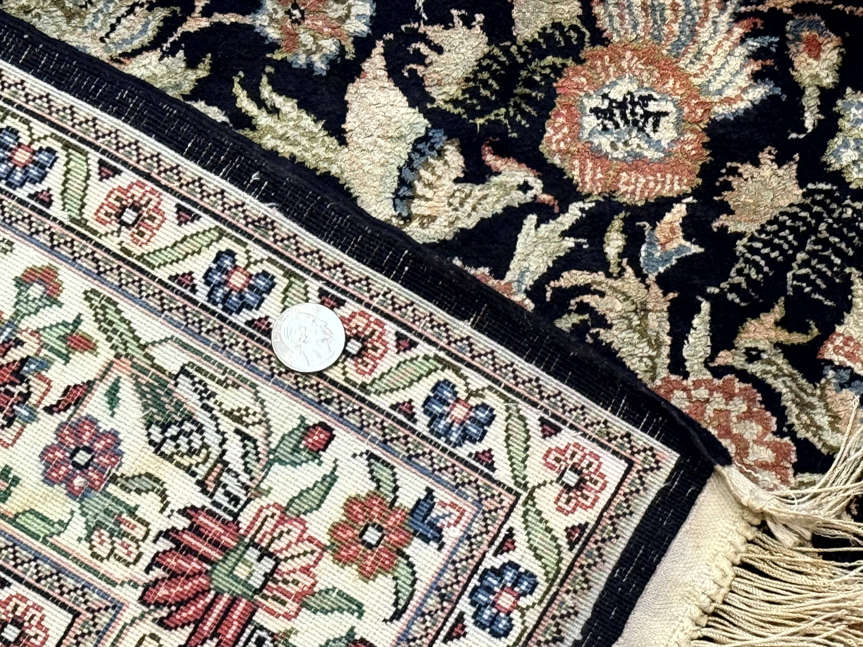 Silk Rug 4x6, Black and Cream, Floral & Bird Pictorials, Fine 330 KPSI, Sino Persian Rug - Jewel Rugs