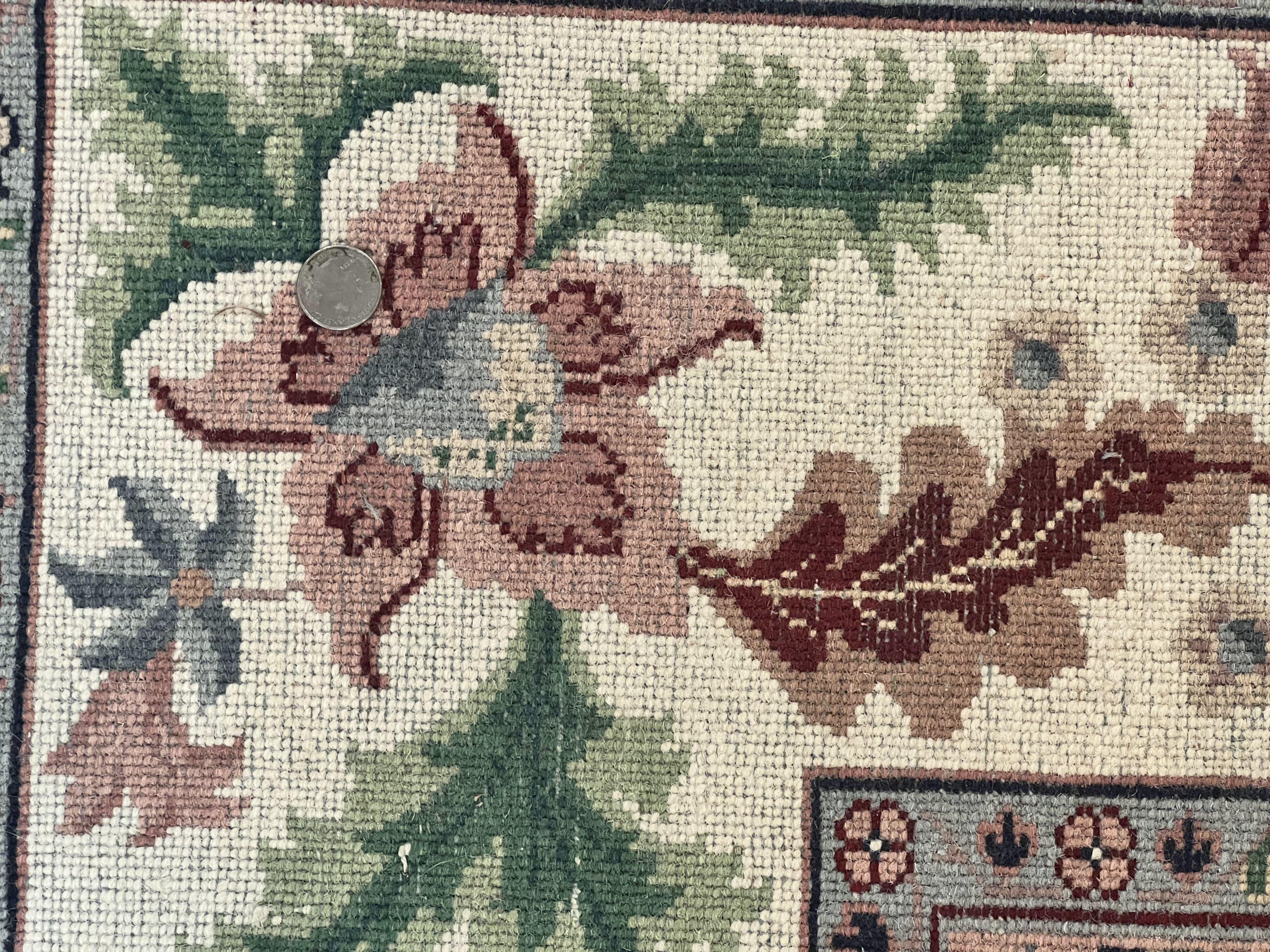 Indo Persian Rug 9x12, Wool Hand Knotted Vintage Carpet, Navy Blue & Ivory, Floral Allover Oriental Rug, 9 x 12 Room Sized Traditional Rug - Jewel Rugs