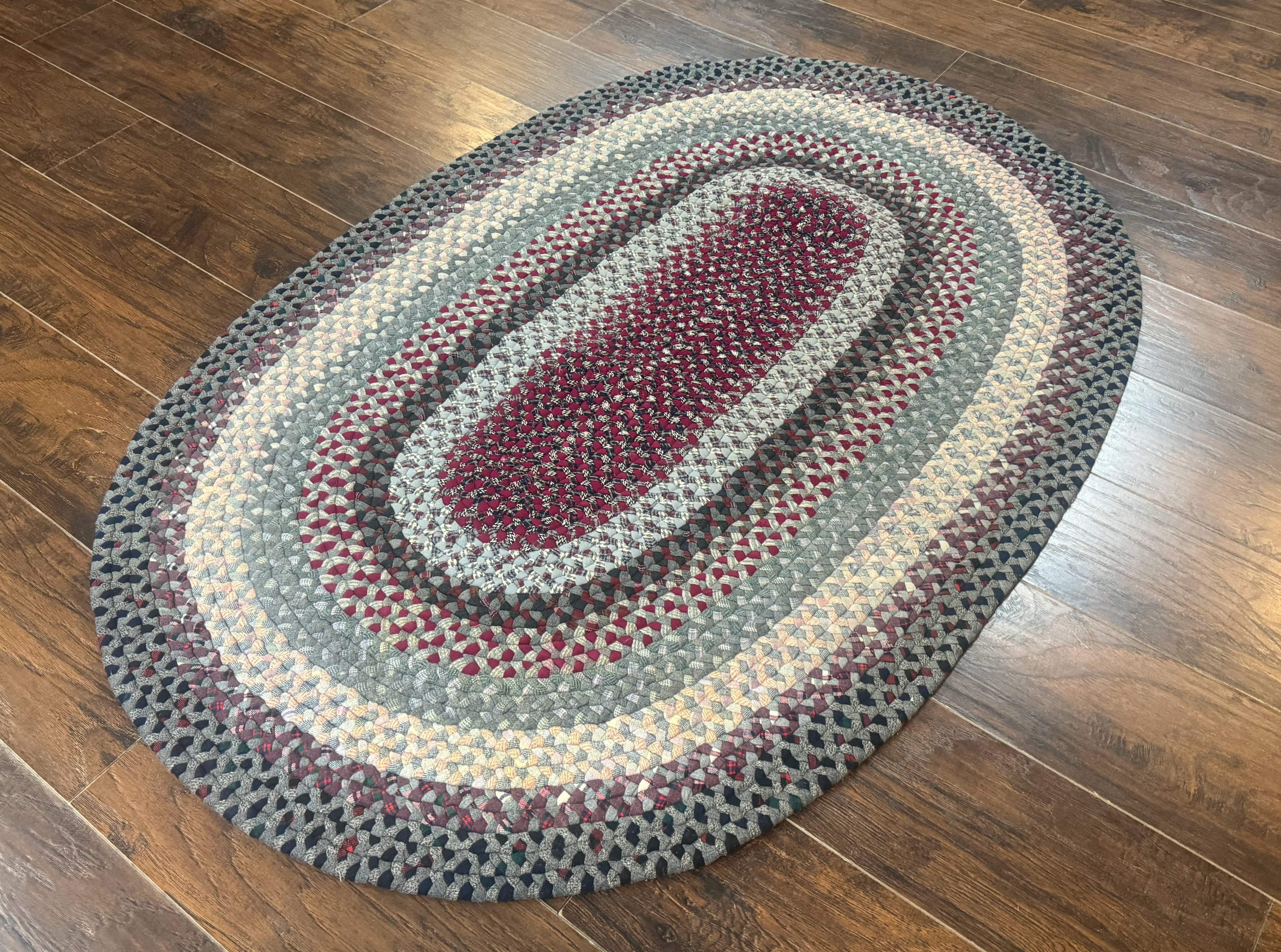 American Braided Rug 3x5, Multicolor, Vintage Mid Century Oval Braided Carpet - Jewel Rugs