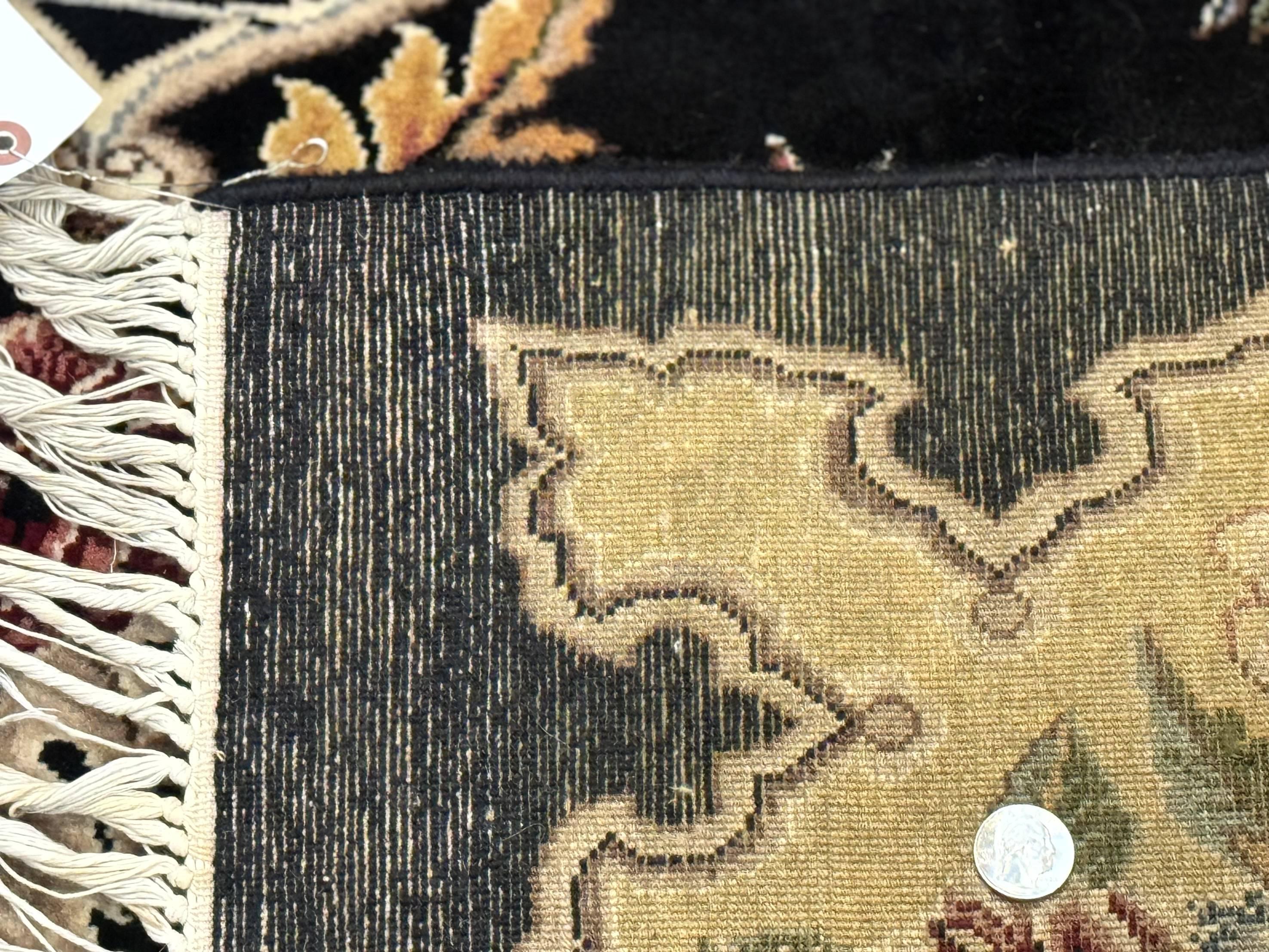 Aubusson Rug 9x12, Black and Beige, Floral, Elegant Handmade French European Design Carpet - Jewel Rugs