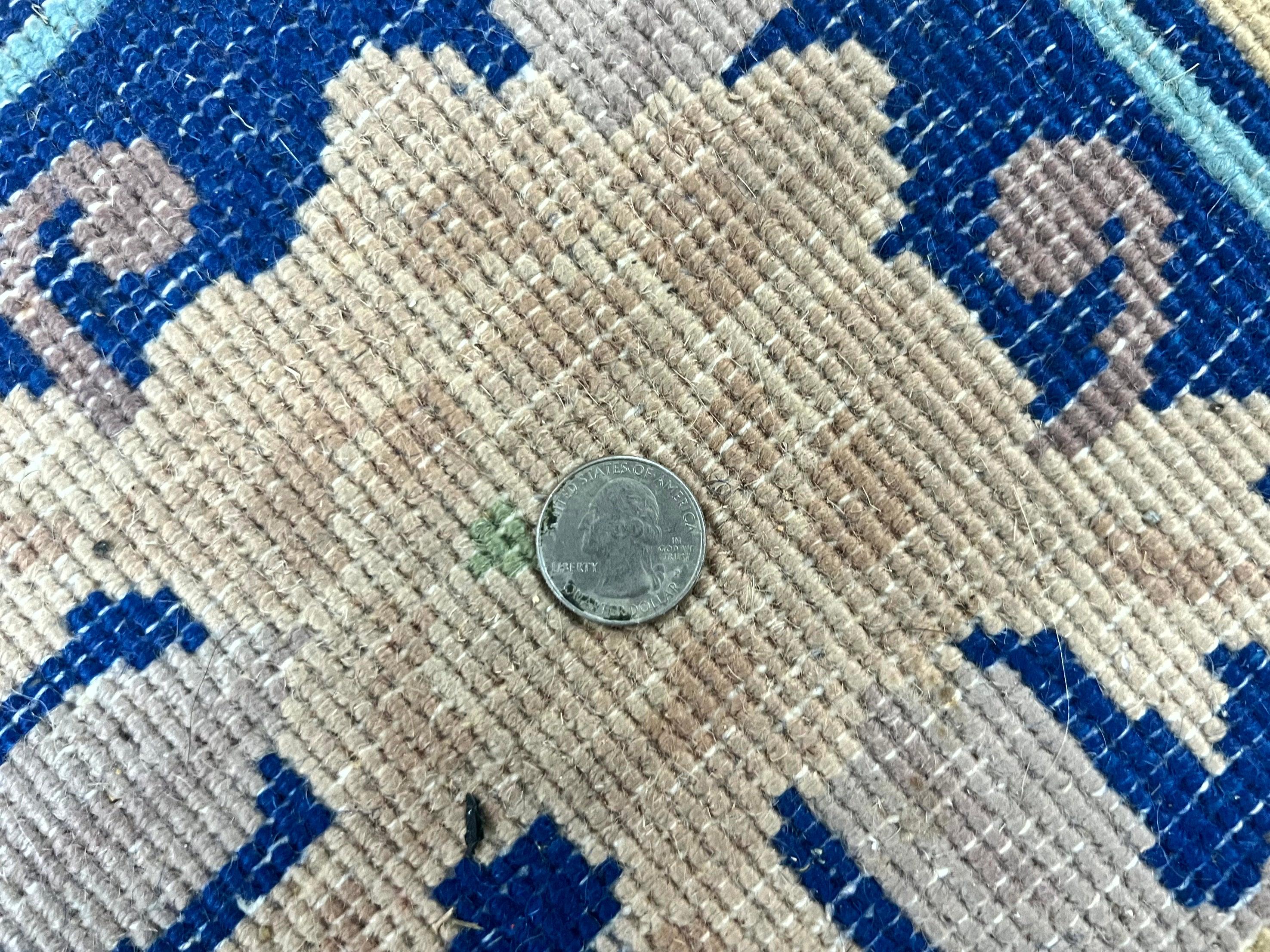 Chinese Wool Rug 8x11, Peking Asian Oriental Carpet, Cream/Ivory and Blue, Vintage Handmade Rug, Art Deco Rug - Jewel Rugs