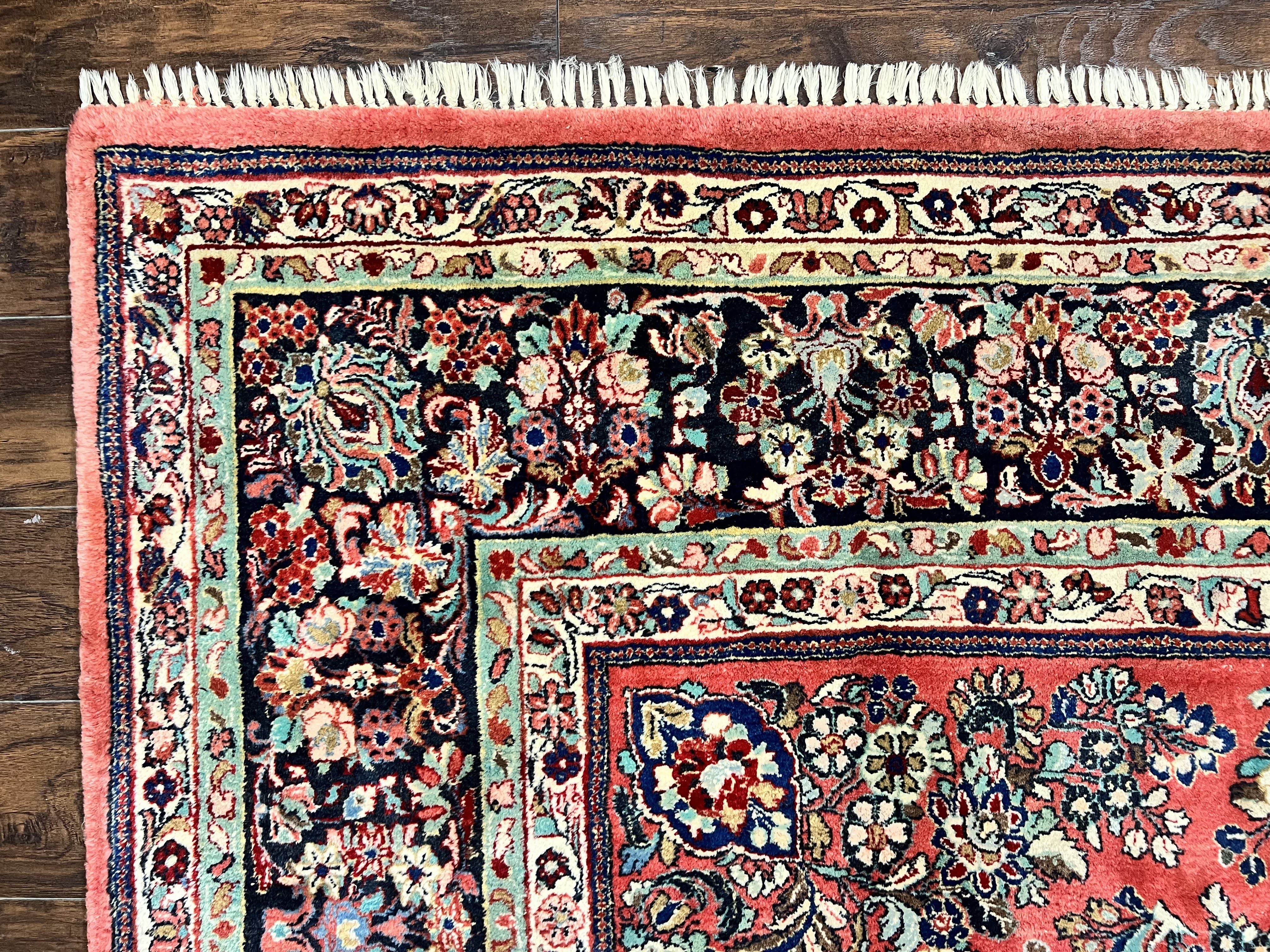 Square Persian Sarouk Rug 11x11 ft, Rare Size, Hand Knotted Wool Floral Allover Red Persian Carpet, Handmade Antique Rug - Jewel Rugs