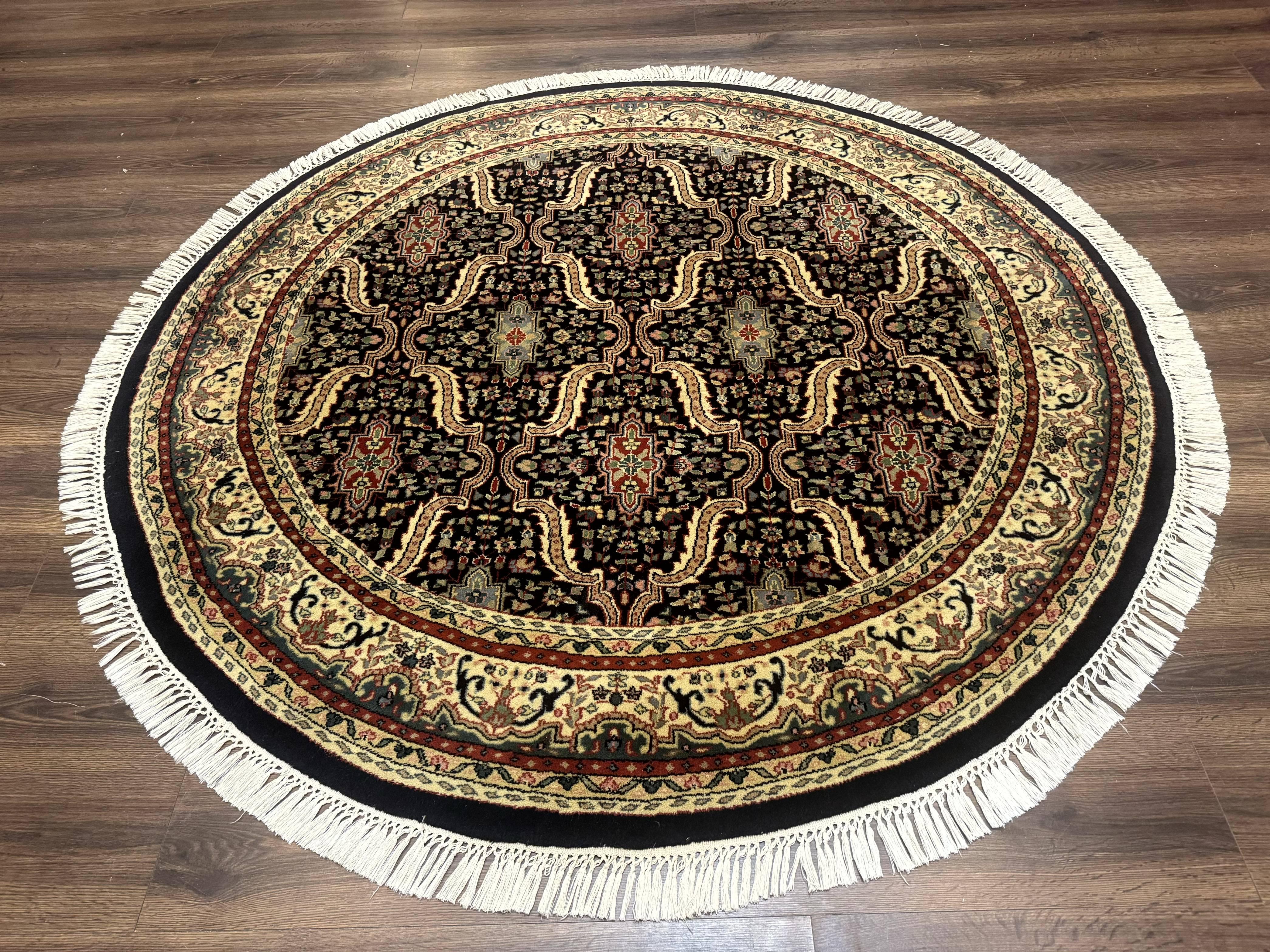 Round Indo Persian Rug 6x6, Indian Bidjar Rug, Navy Blue and Beige - Jewel Rugs