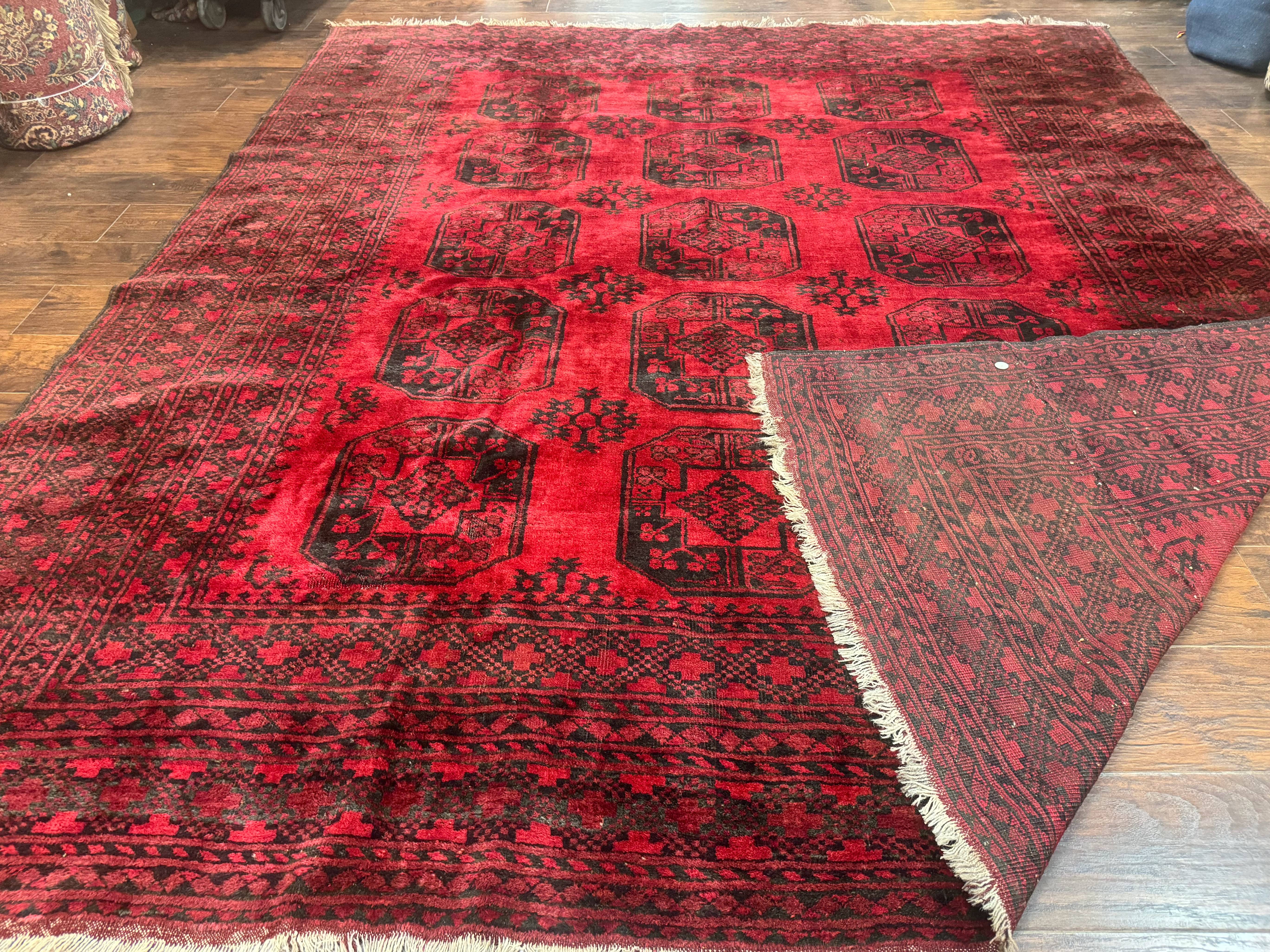 Afghan Turkoman Rug 9x10, Red Beshir Carpet, Tribal, Wool, Antique - Jewel Rugs