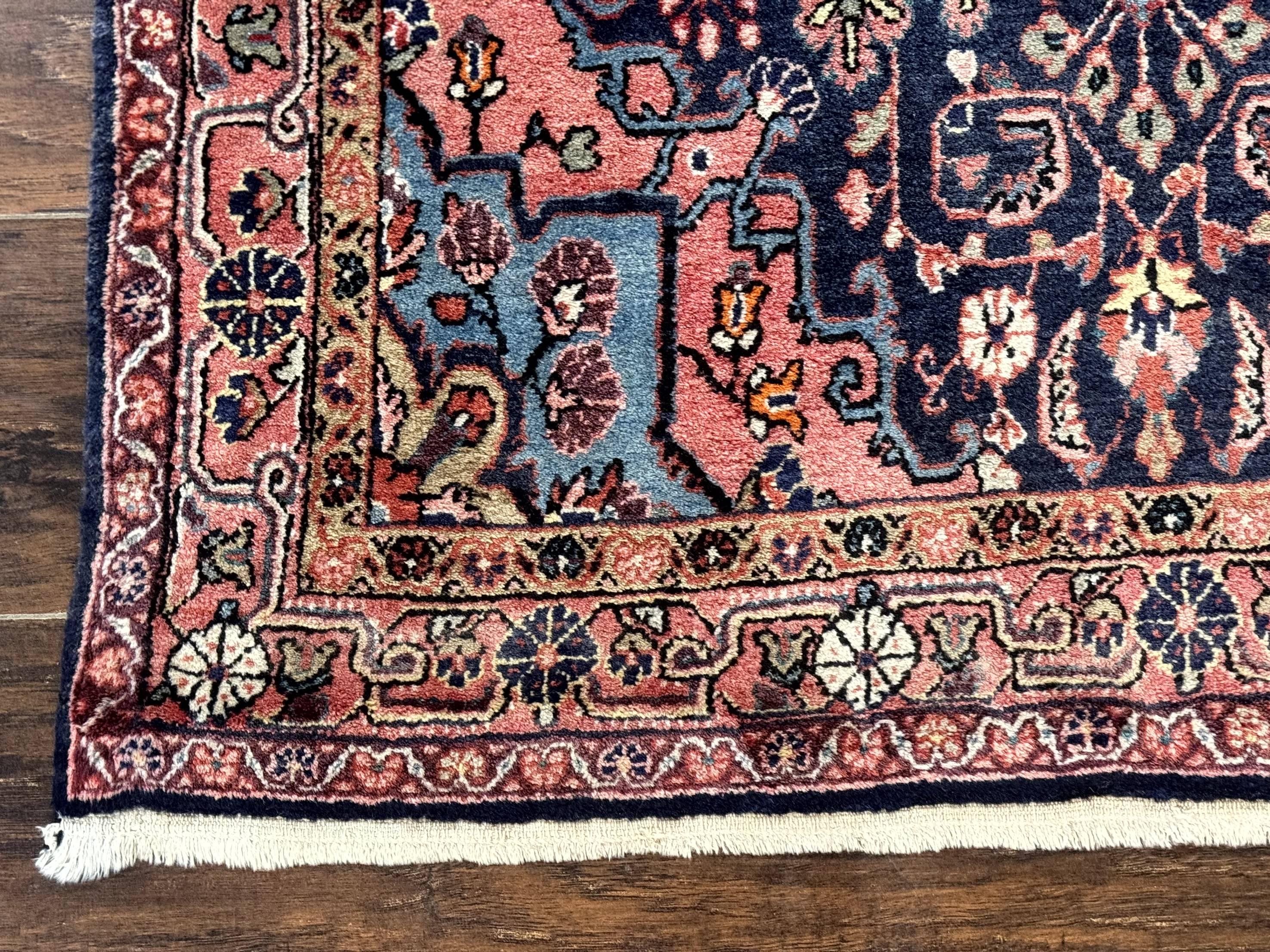 Persian Rug 3x5, Jozan Sarouk Rug, Navy Blue and Coral, Medallion Rug, Semi Antique - Jewel Rugs