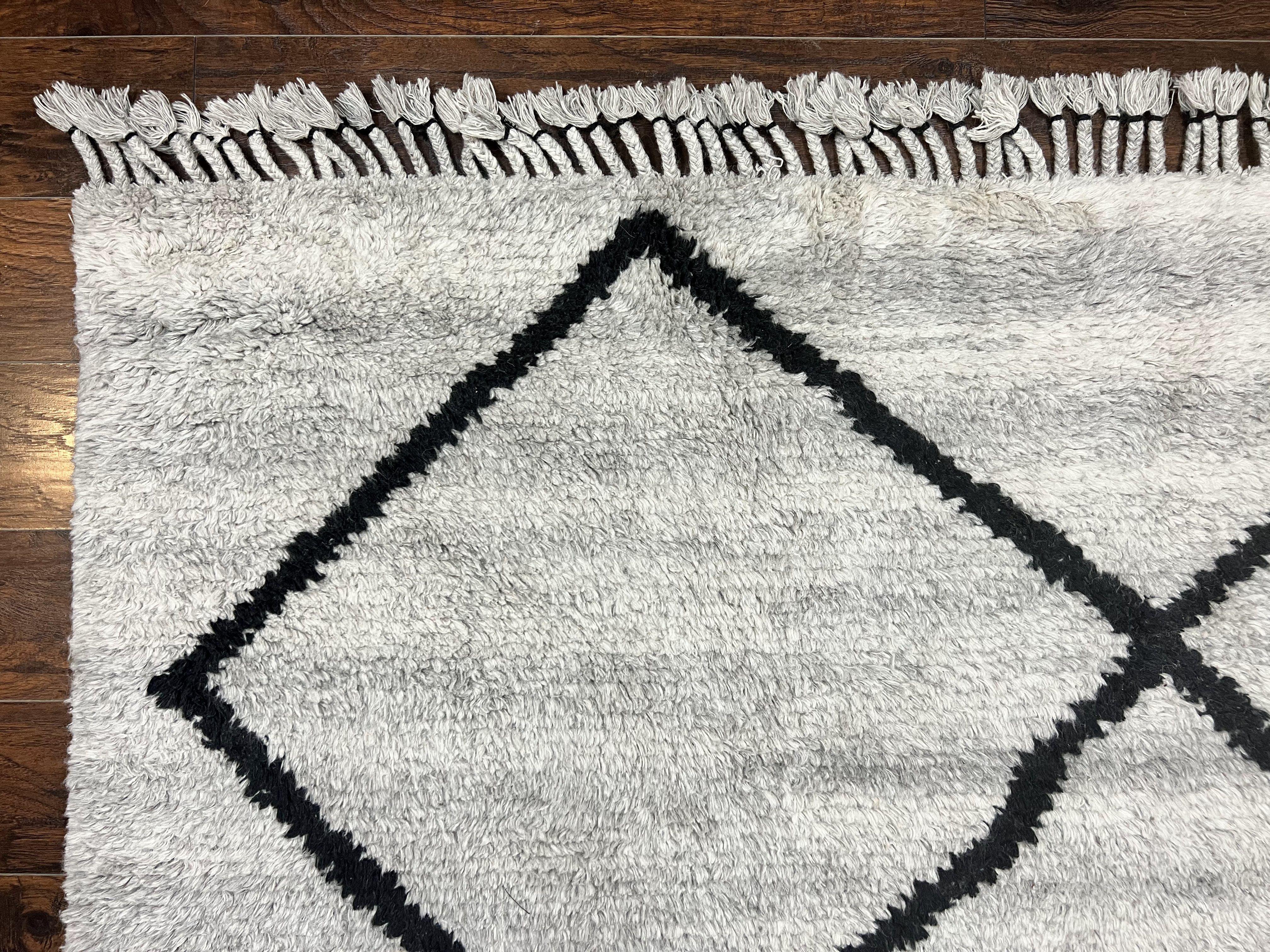 Modern Shag Rug 8x10, Gray and Black, Wool and Cotton, Lulu and Georgia, Handmade Indian Shag Rug - Jewel Rugs