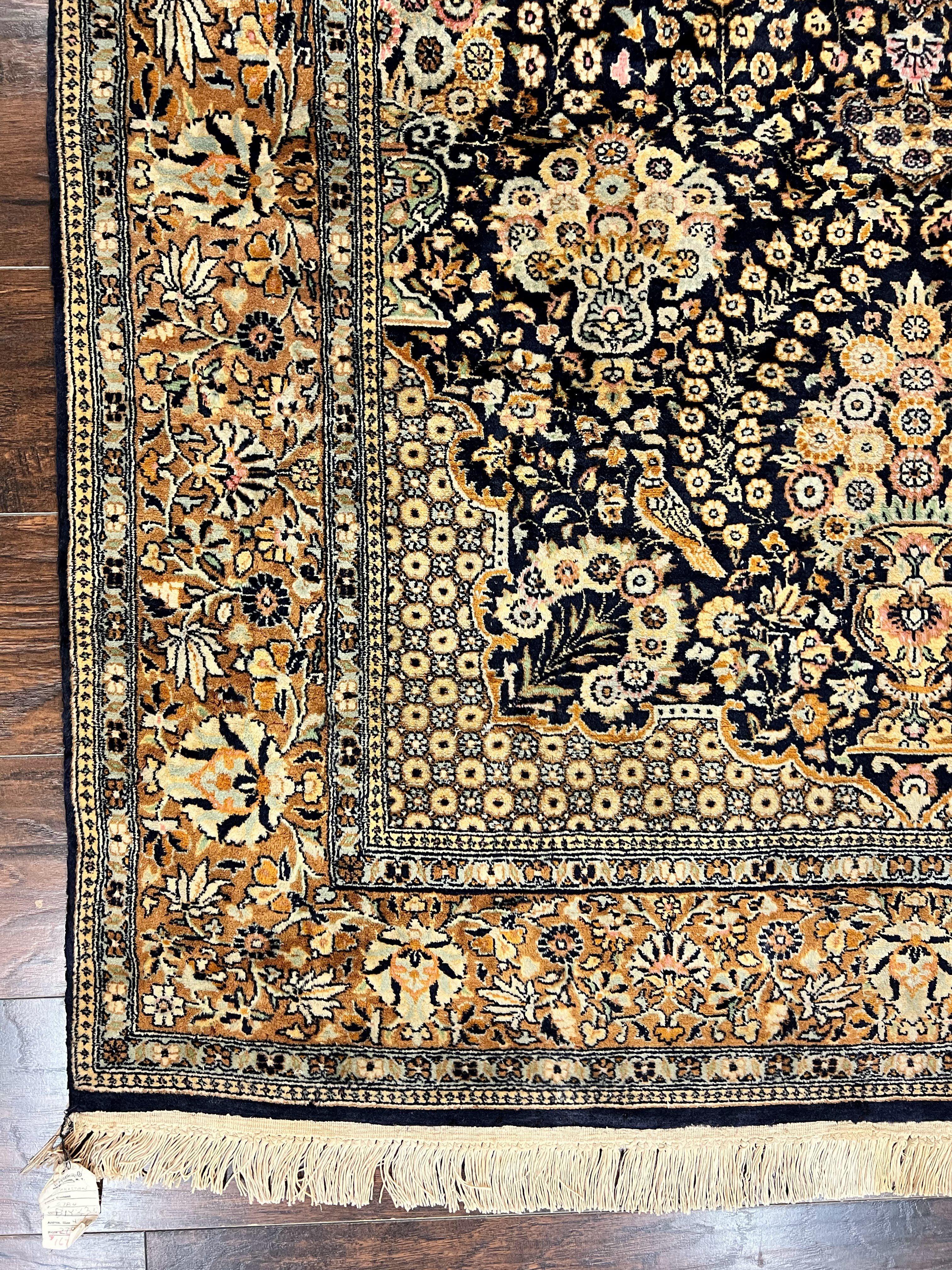 Pak Persian Rug 5x7, Wool Hand Knotted Vintage Fine Oriental Carpet, Birds, Floral Medallion, Traditional Oriental Rug, Dark Blue - Jewel Rugs