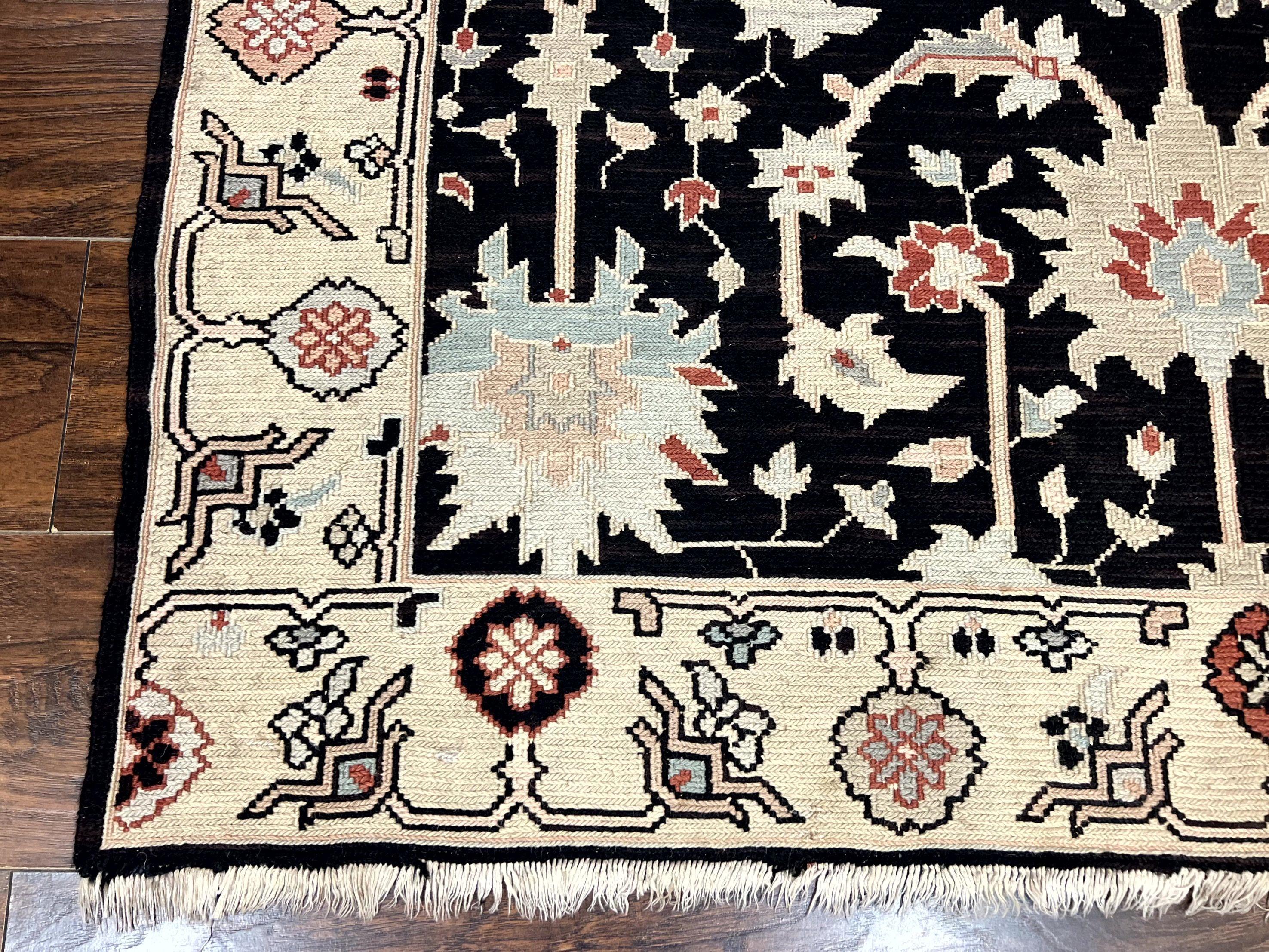 Turkish Flatweave Kilim Rug 3x5, Black, Handmade Vintage Wool Carpet - Jewel Rugs