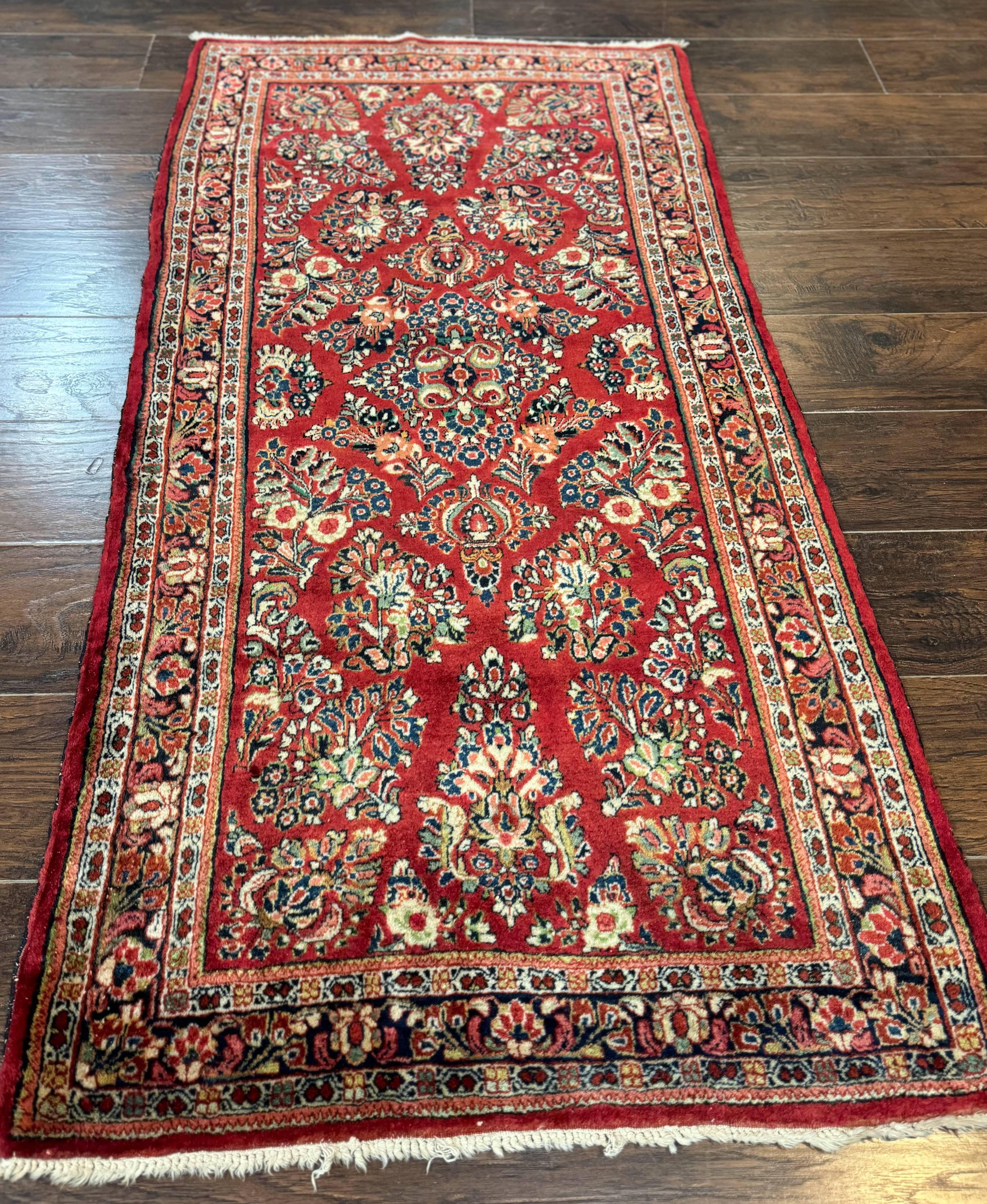 Red Persian Sarouk Rug 3 x 5.8, Antique Wool Carpet, 210 KPSI - Jewel Rugs