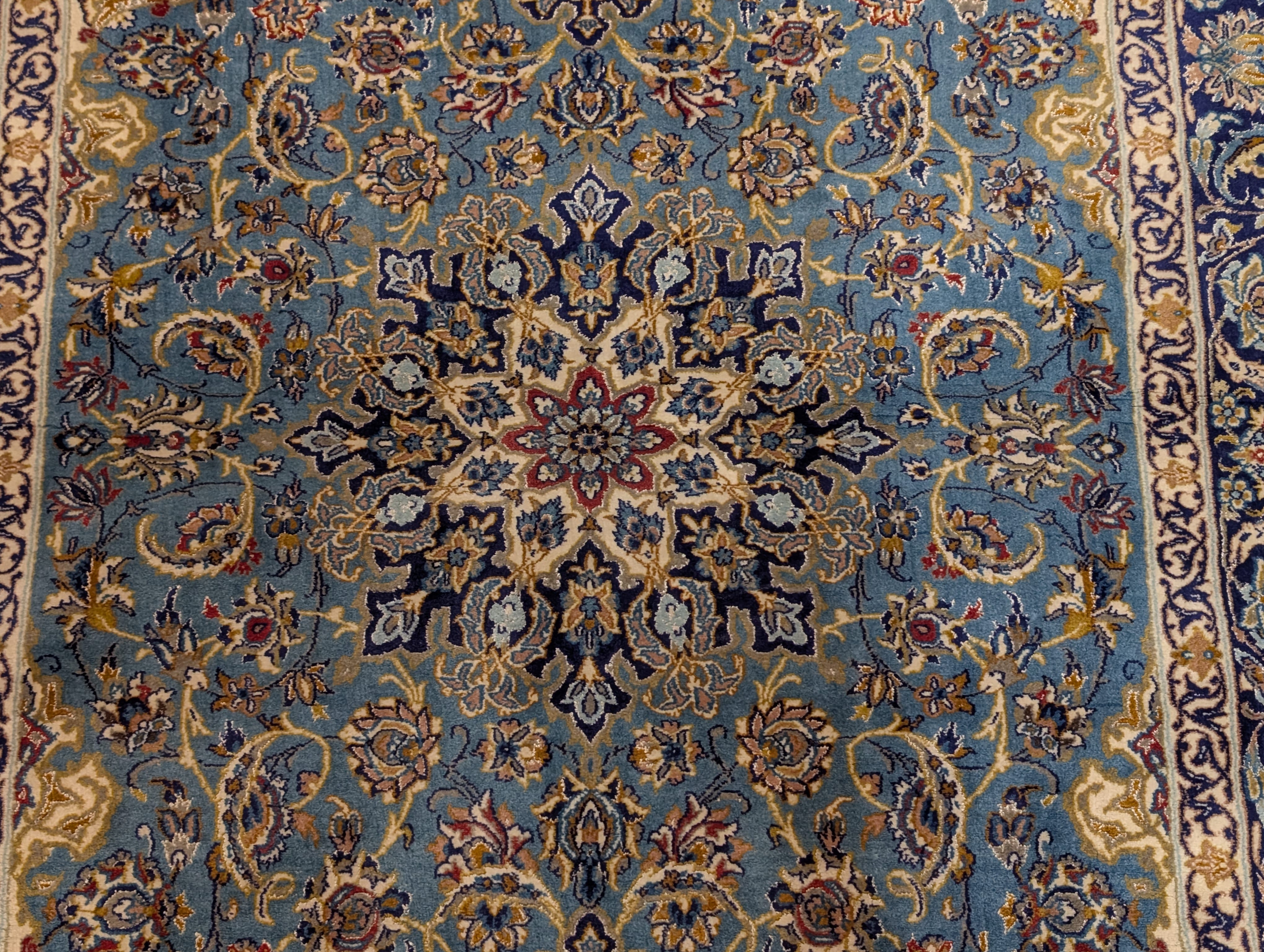 Persian Rug 3.6 x 5, Isfahan Rug, Light Blue, Super Fine 630 KPSI, Silk Foundation - Jewel Rugs