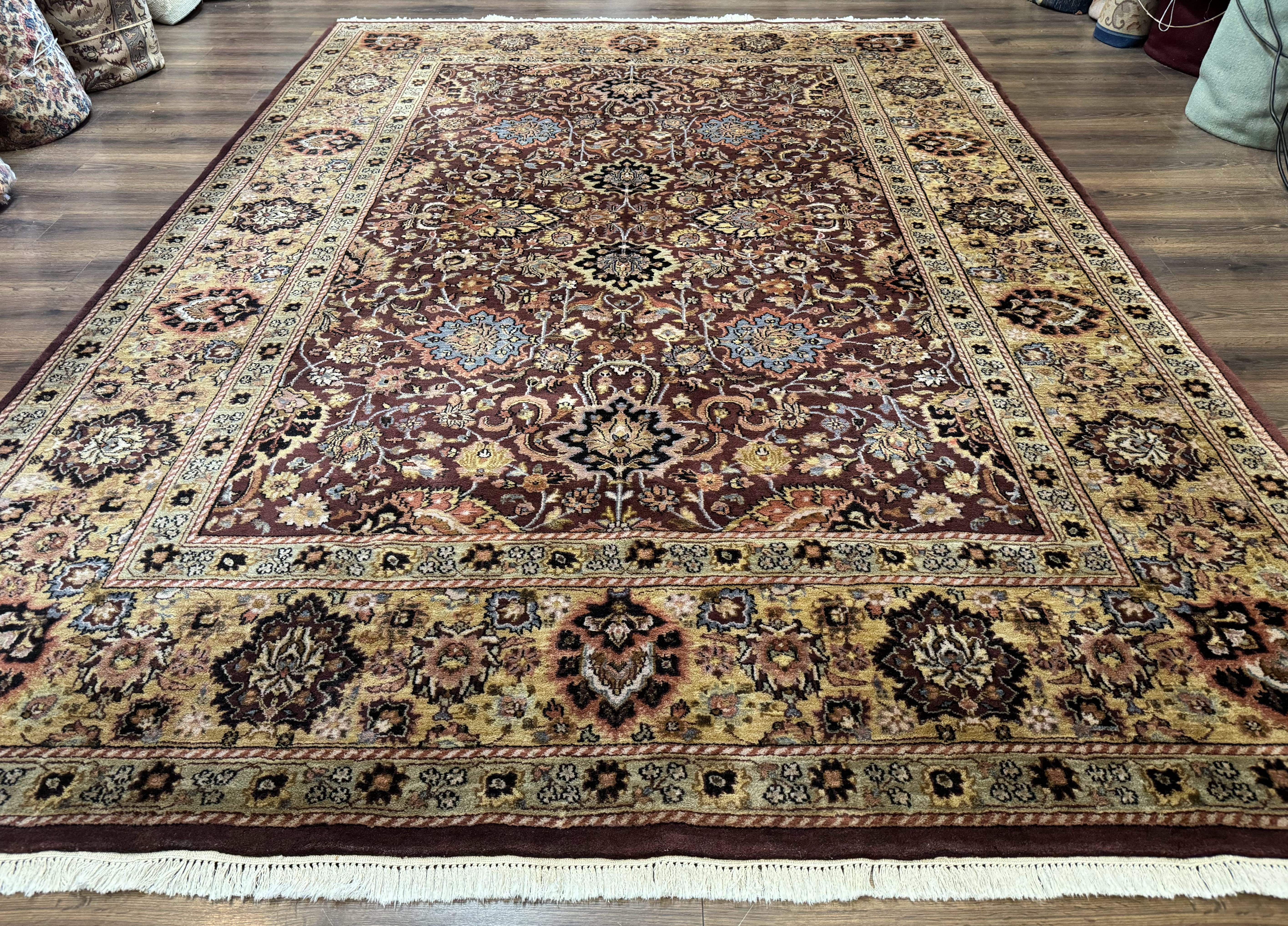 Indo Persian Rug 8x11, Eggplant & Tan, Allover Pattern, Wool Couristan Handmade Rug - Jewel Rugs