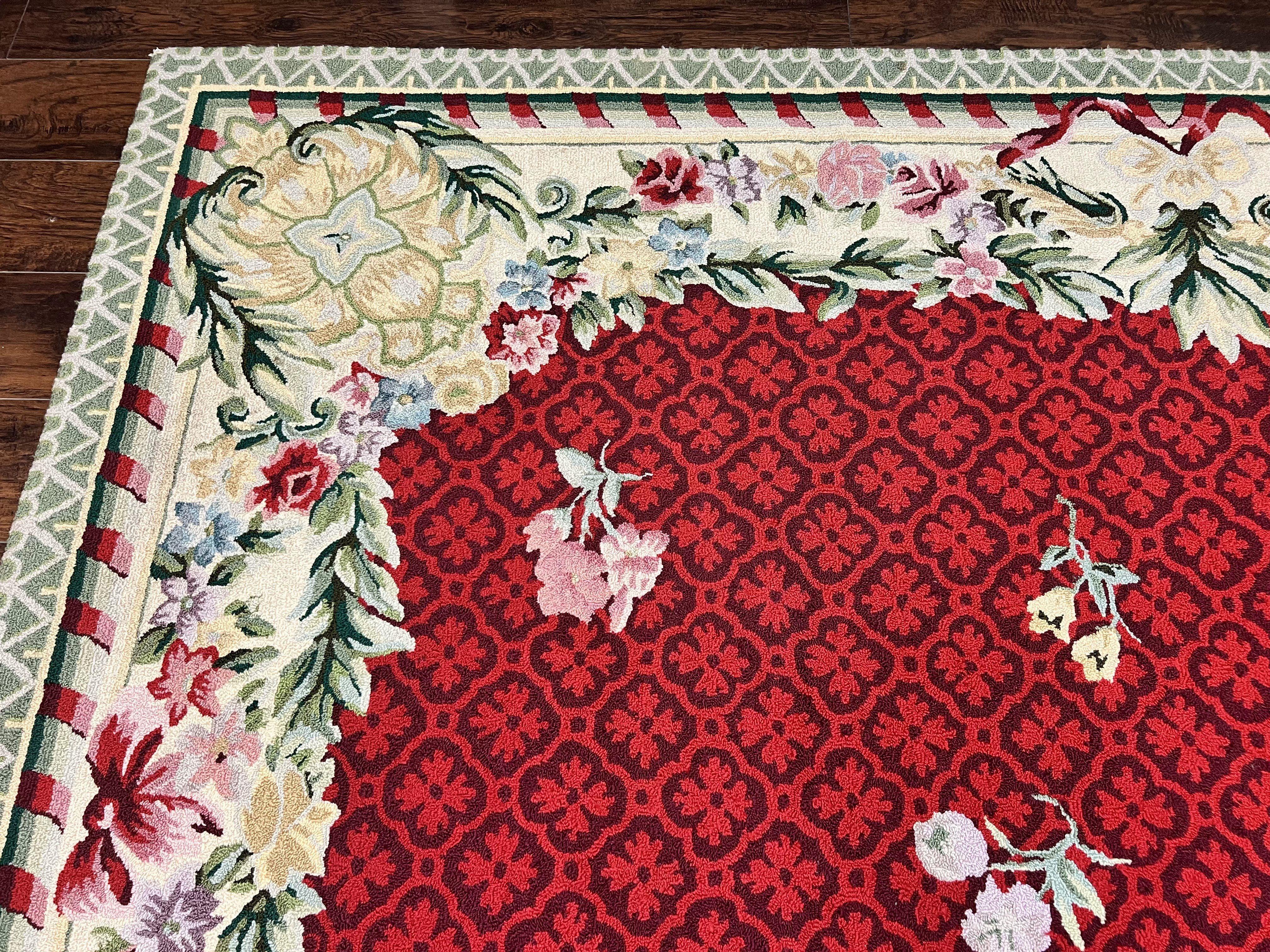 Vintage Stark Rug 10x17, Stark Carpet 10 x 17, Hooked Rug, Aubusson French European Design, Red, Elegant, Wool Palace Sized Rug - Jewel Rugs