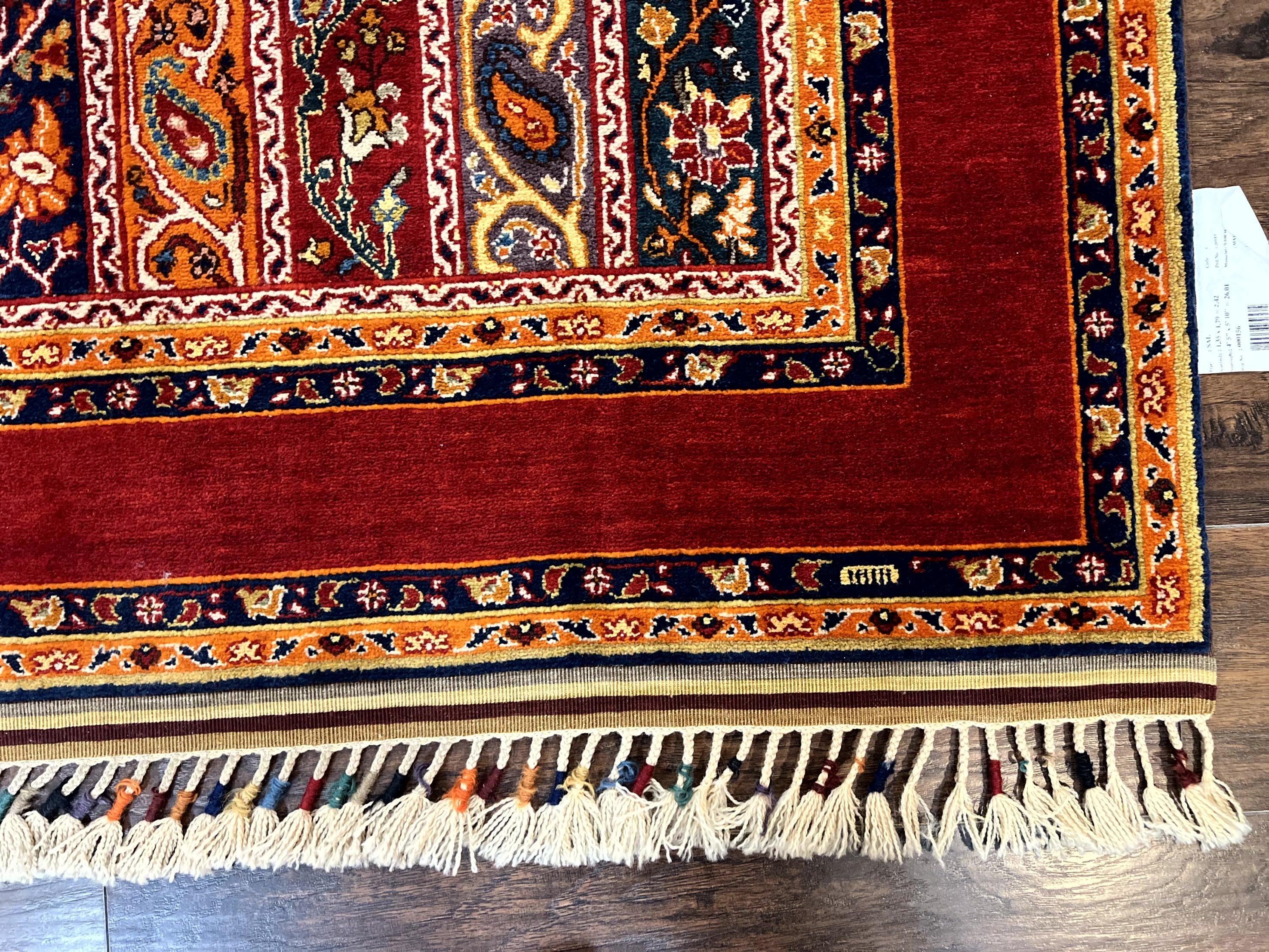 Turkish Rug 4x6, Stripe Pattern, Red & Multicolor, Vintage Handmade Wool Carpet - Jewel Rugs