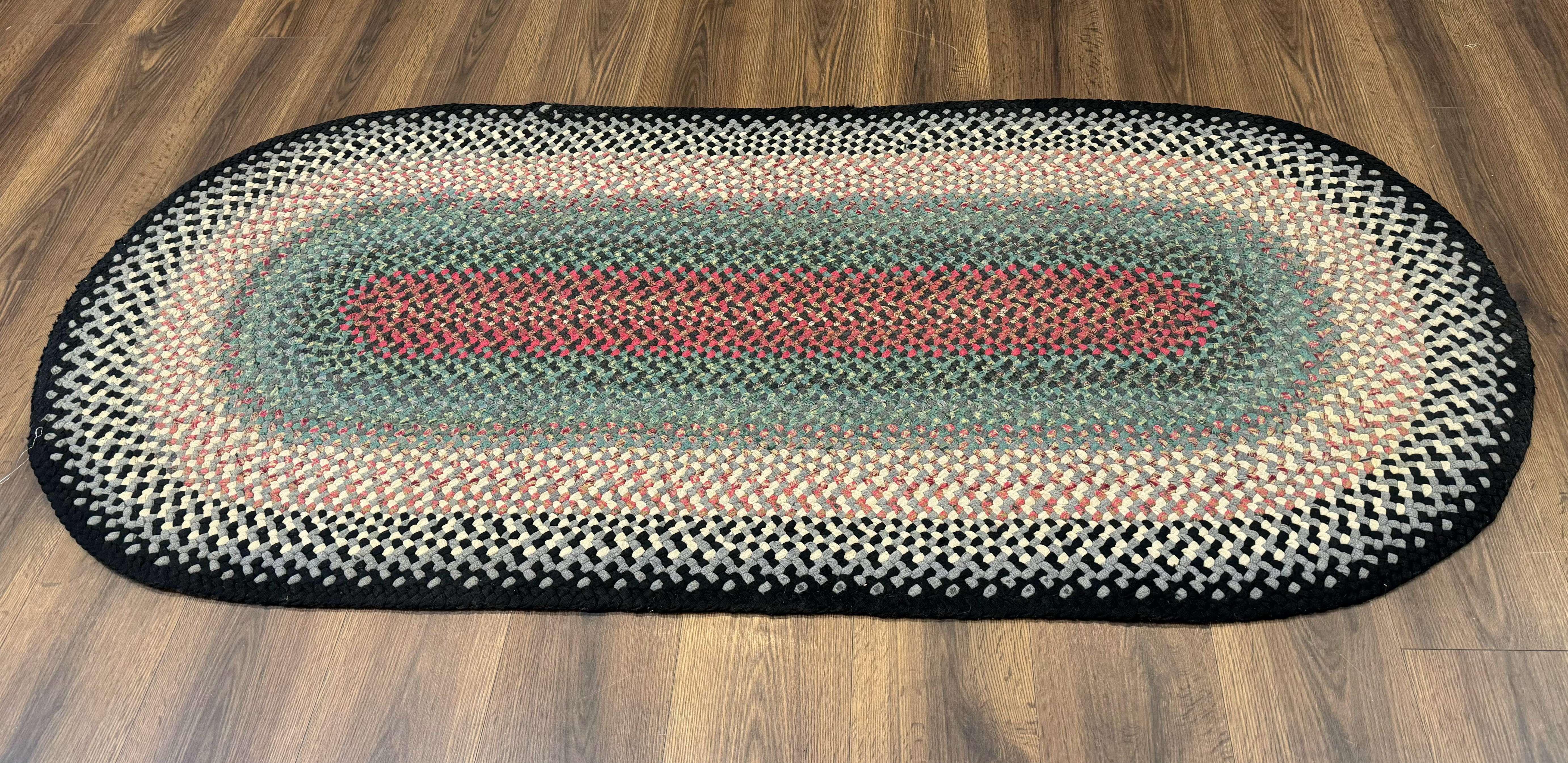 Oval Braided Rug 3 x 6.6, Multicolor, Vintage American Braided Carpet - Jewel Rugs
