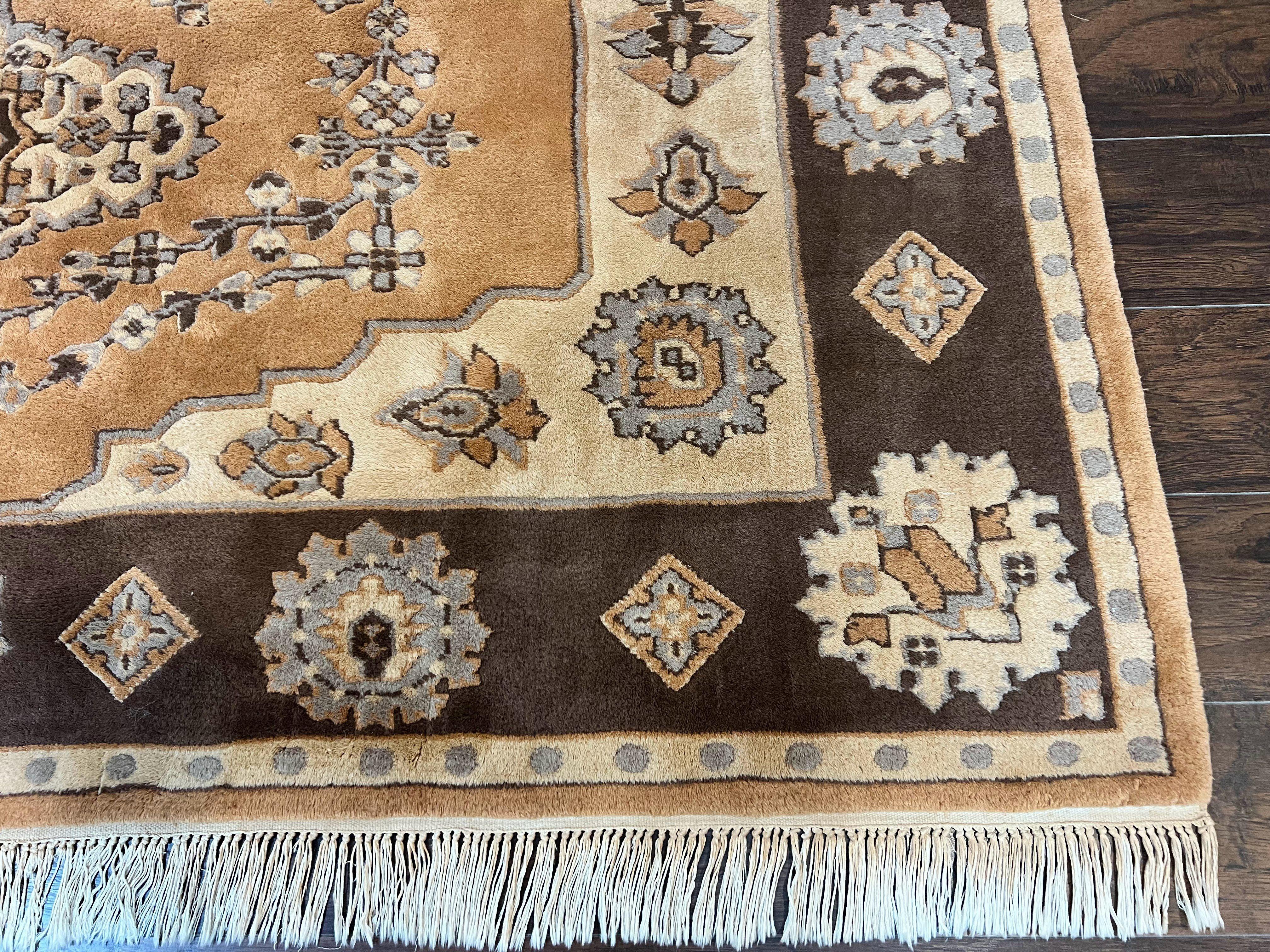 Indian Oushak Rug 8x10, Wool Hand Knotted Vintage Carpet - Jewel Rugs