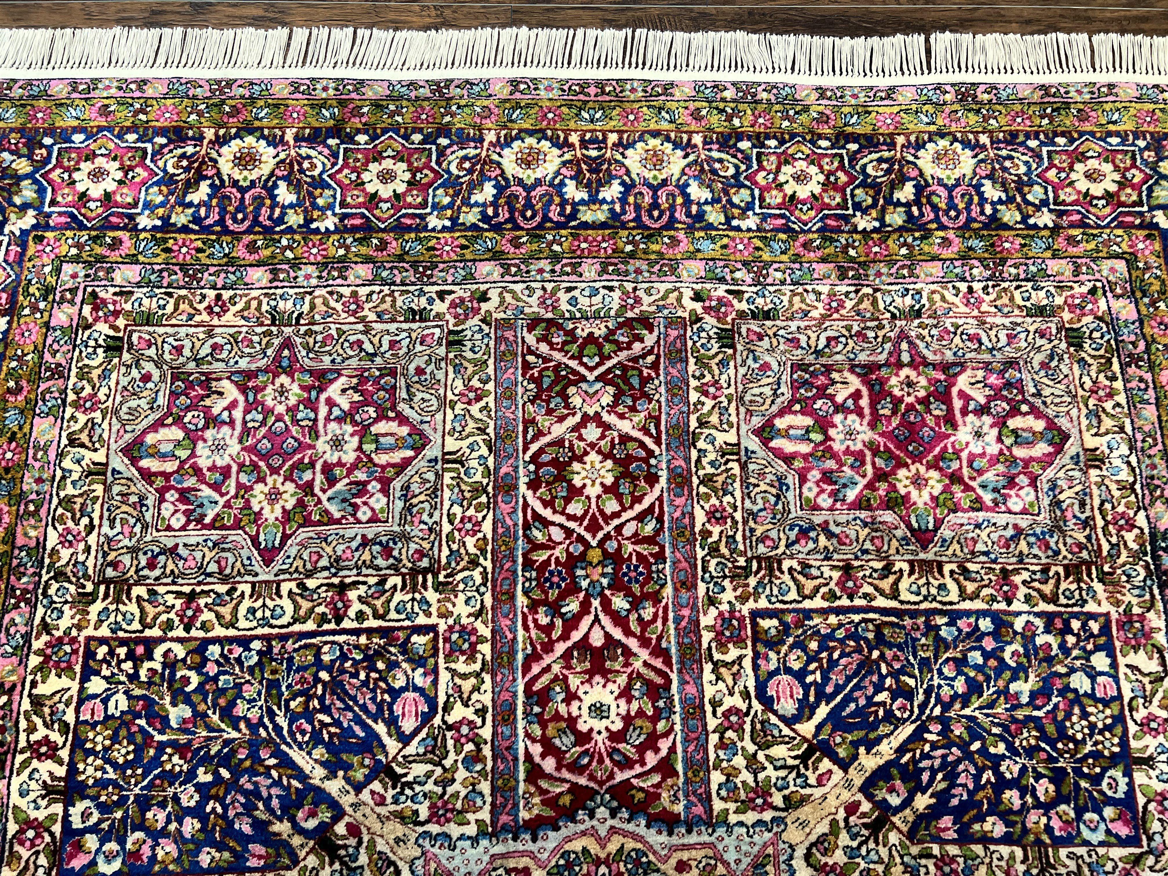 Persian Kirman Lavar Rug 8x9, Antique Persian Carpet, Colorful Multicolor 1920s Handmade Wool Rug, Garden Panel Design, Fine 200 KPSI - Jewel Rugs
