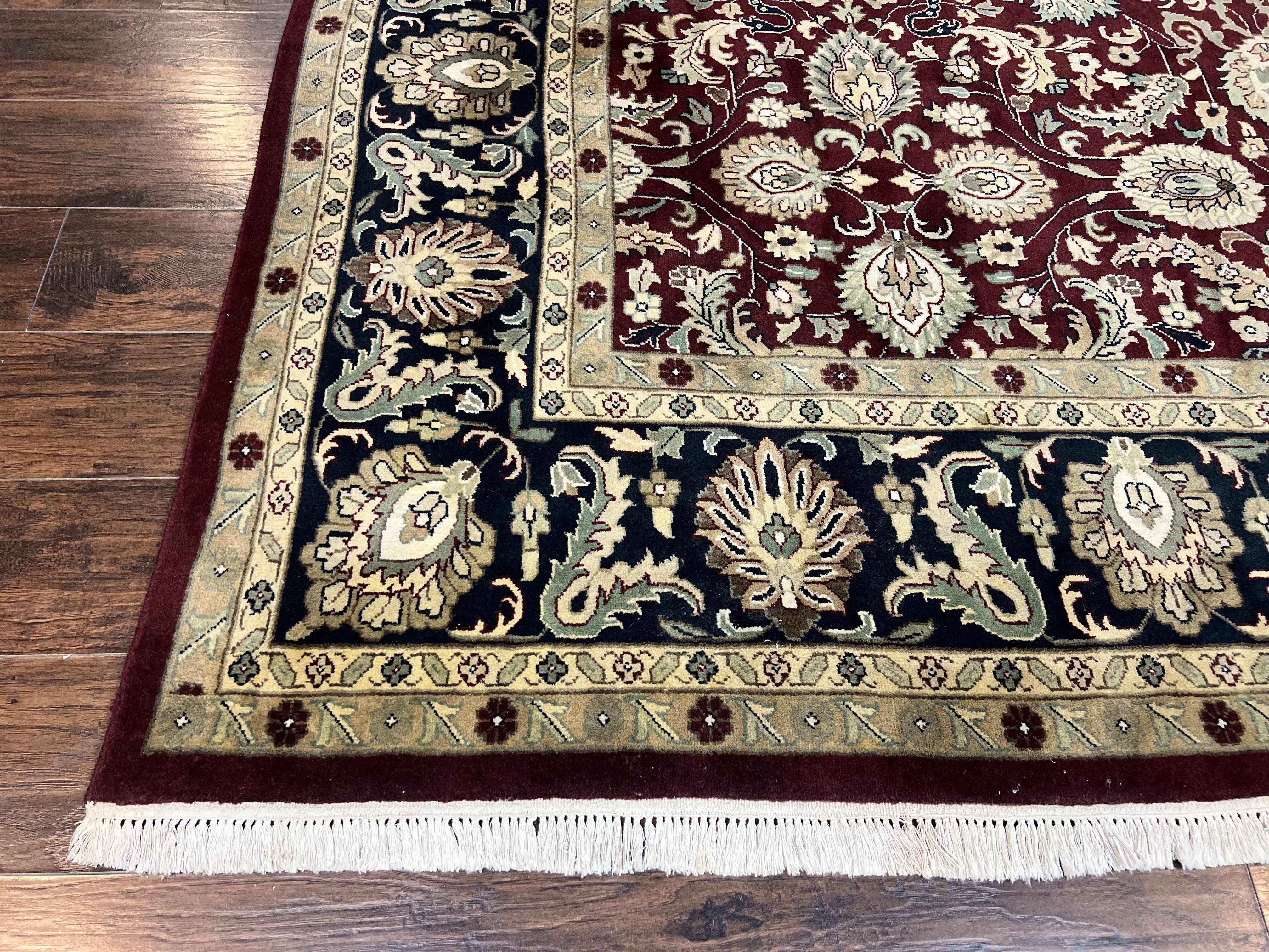 Indo Persian Rug 10x14, Floral Allover, Maroon, Handmade Hand Knotted VIntage Wool Rug, Large Oriental Carpet - Jewel Rugs