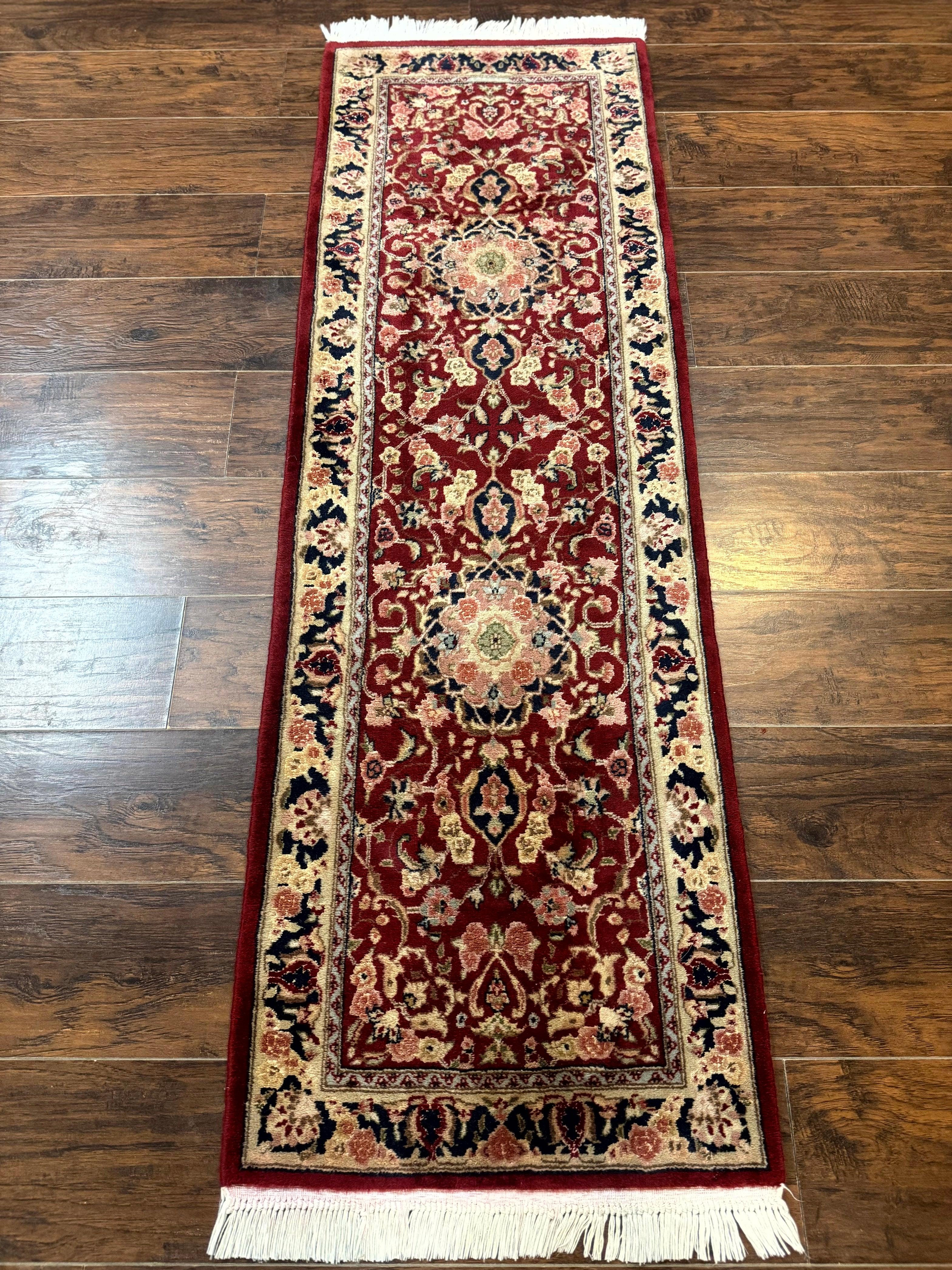 Short Runner Rug 2x6, Fine 200 KPSI, Red Floral Medallion, Wool and Silk Highlights, Persian Runner Rug, Traditional, Sino Persian - Jewel Rugs