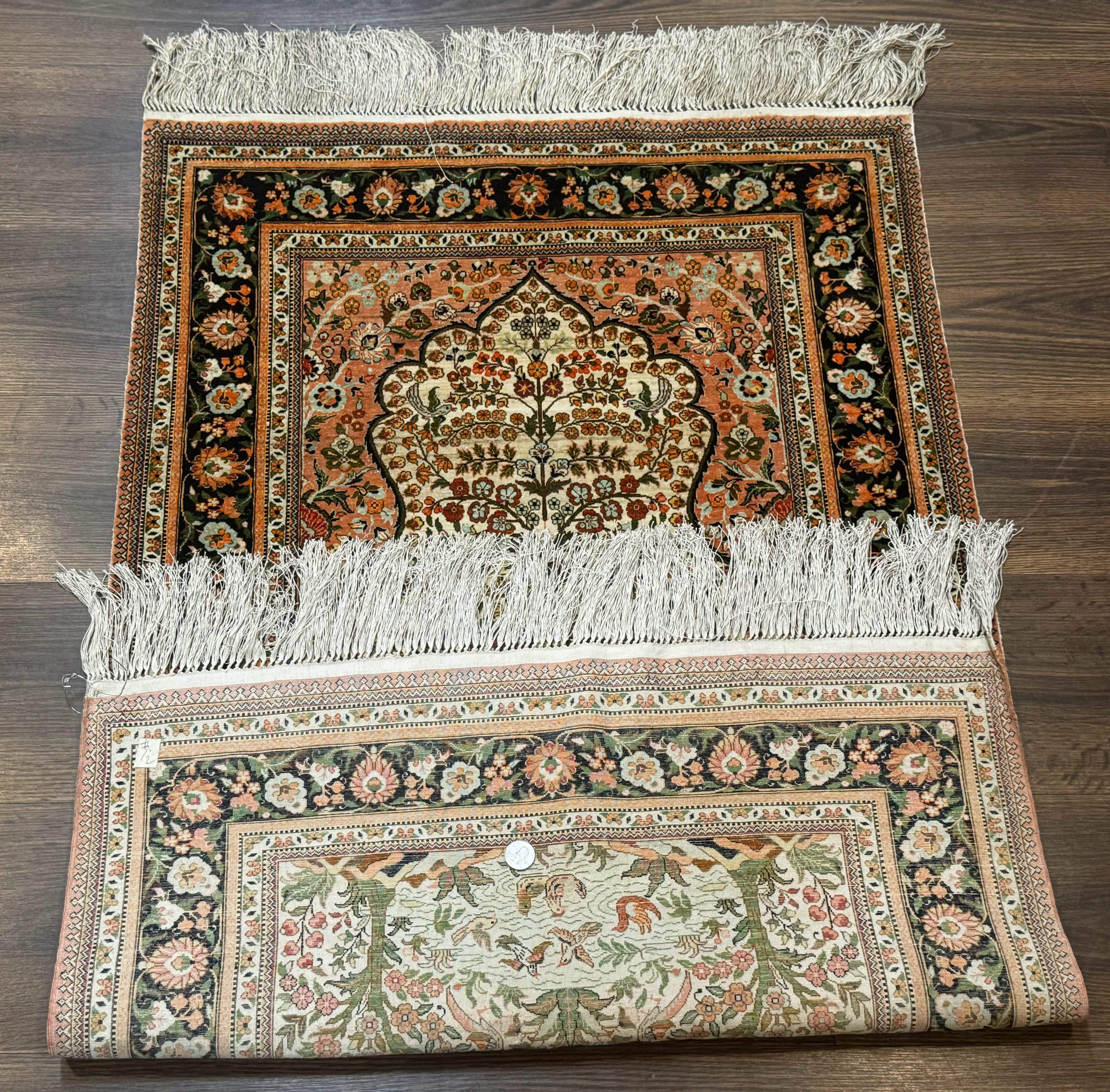 Exceptional Silk Rug 2.6 x 4, Very Fine 630 KPSI, Persian Vase Tree of Life Bird Pictorials, Handmade - Jewel Rugs