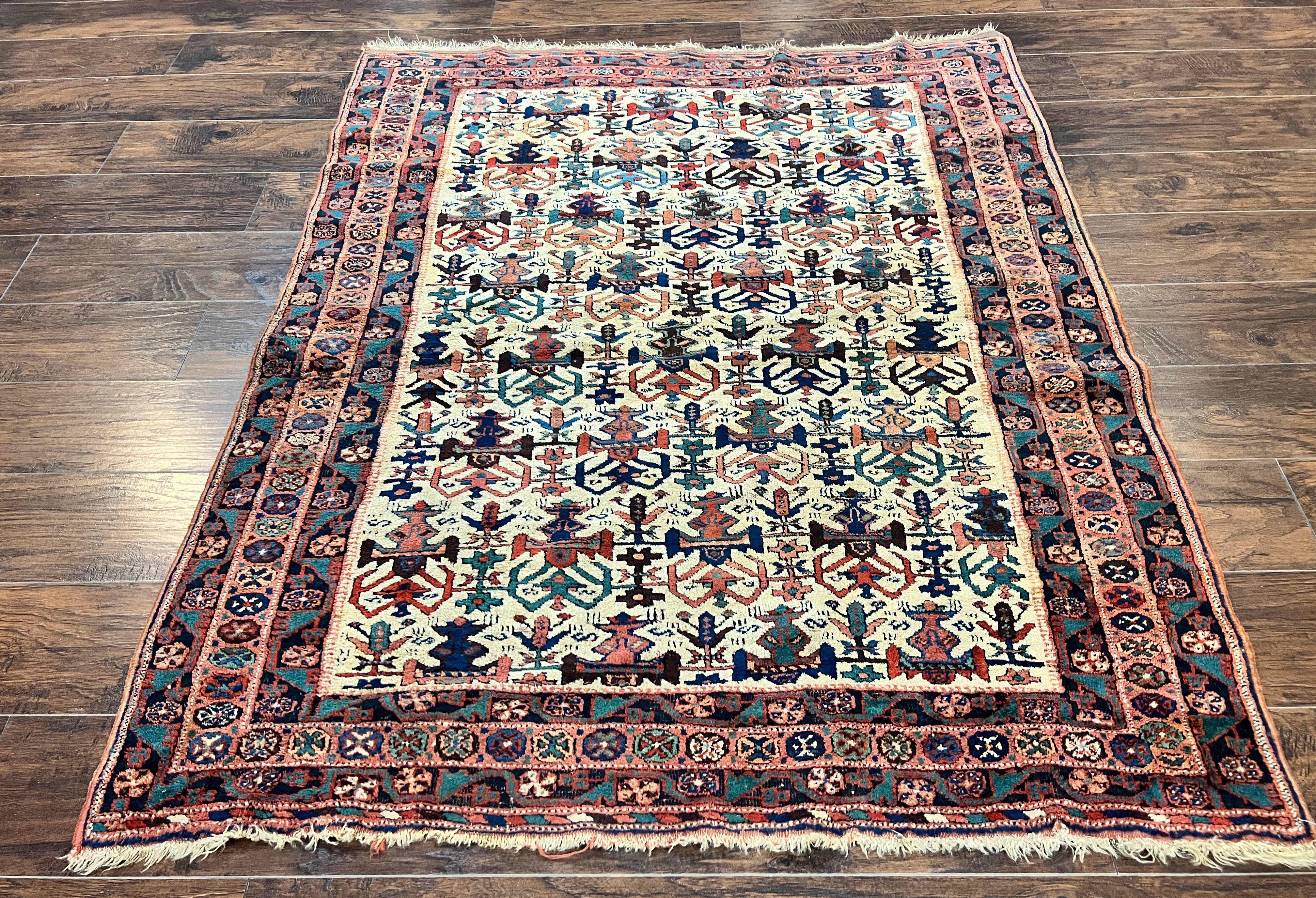 Persian Afshar Rug 5x6, Allover Repeated Motif, Wool Tribal Carpet, Handmade Semi Antique Rug - Jewel Rugs