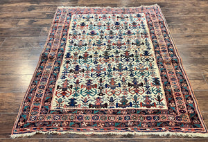 Persian Afshar Rug 5x6, Allover Repeated Motif, Wool Tribal Carpet, Handmade Semi Antique Rug