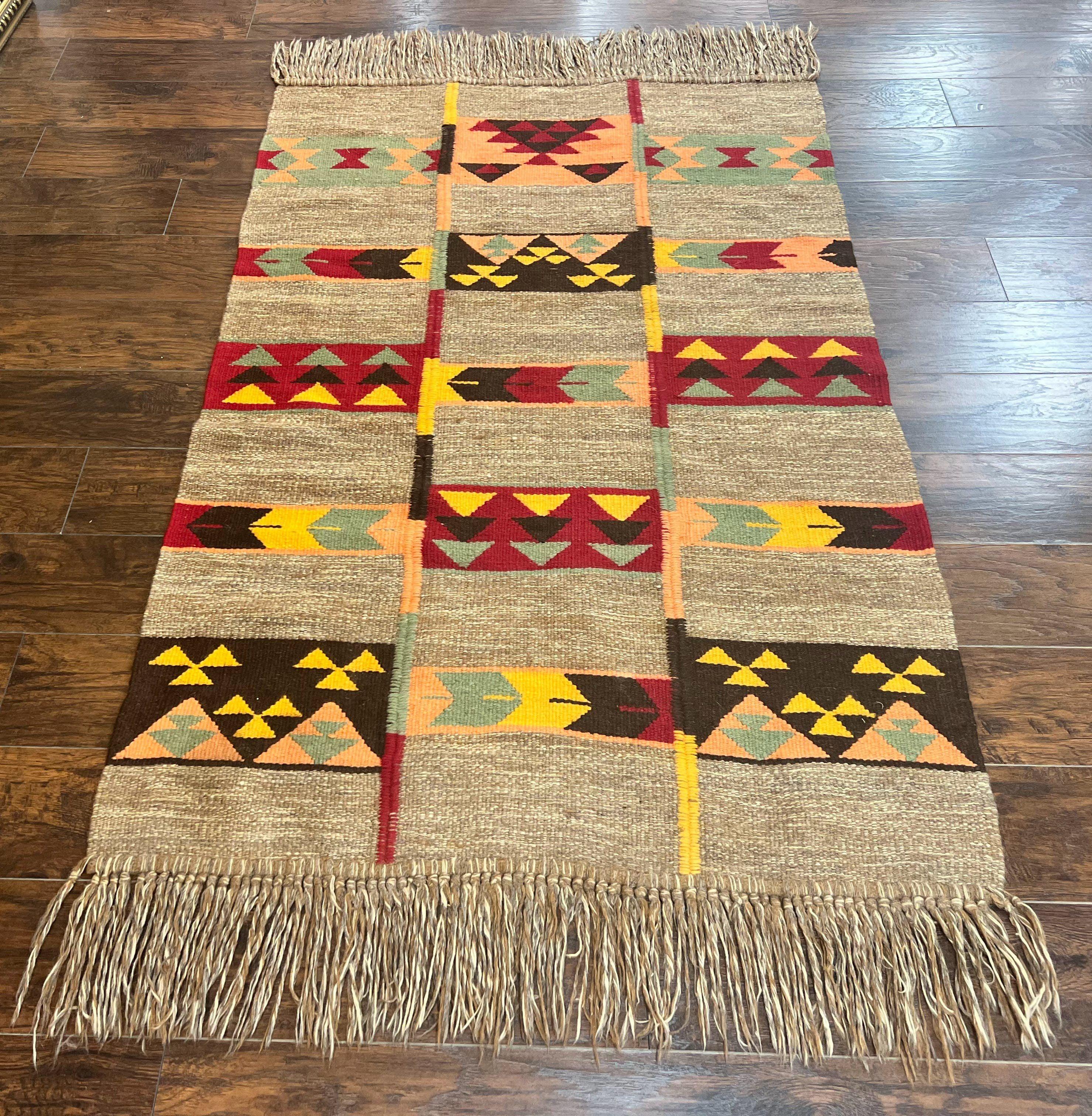 South American Flatweave Rug, Gray, Handmade Vintage Wool Bohemian Blanket - Jewel Rugs