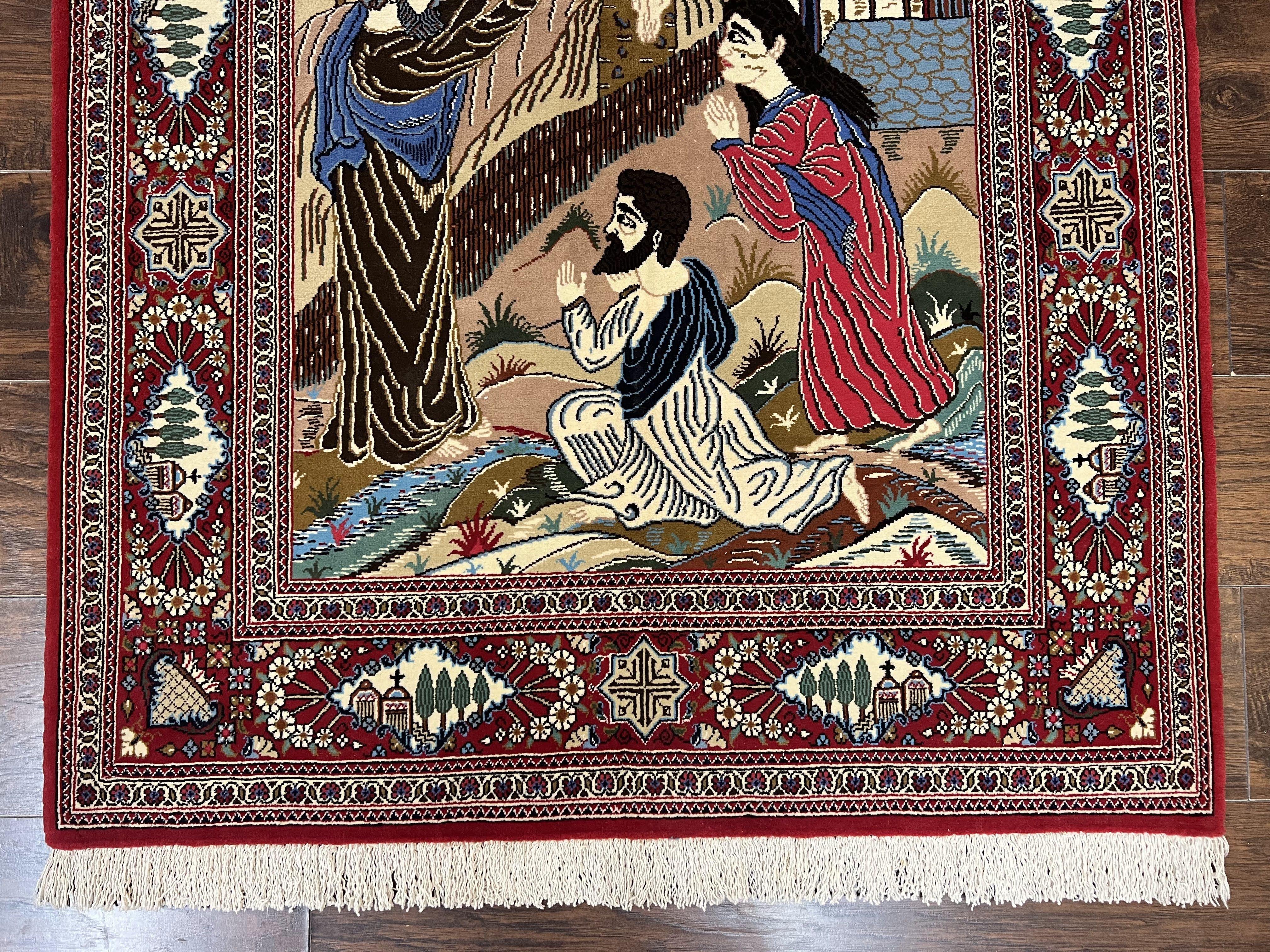 Persian Kashan Pictorial Rug 3x5 - Jesus on Cross - Jewel Rugs