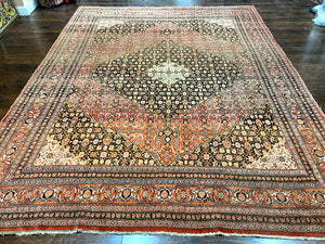 Rare Antique Persian Tabriz Rug 9x12, Red, Handmade, Wool