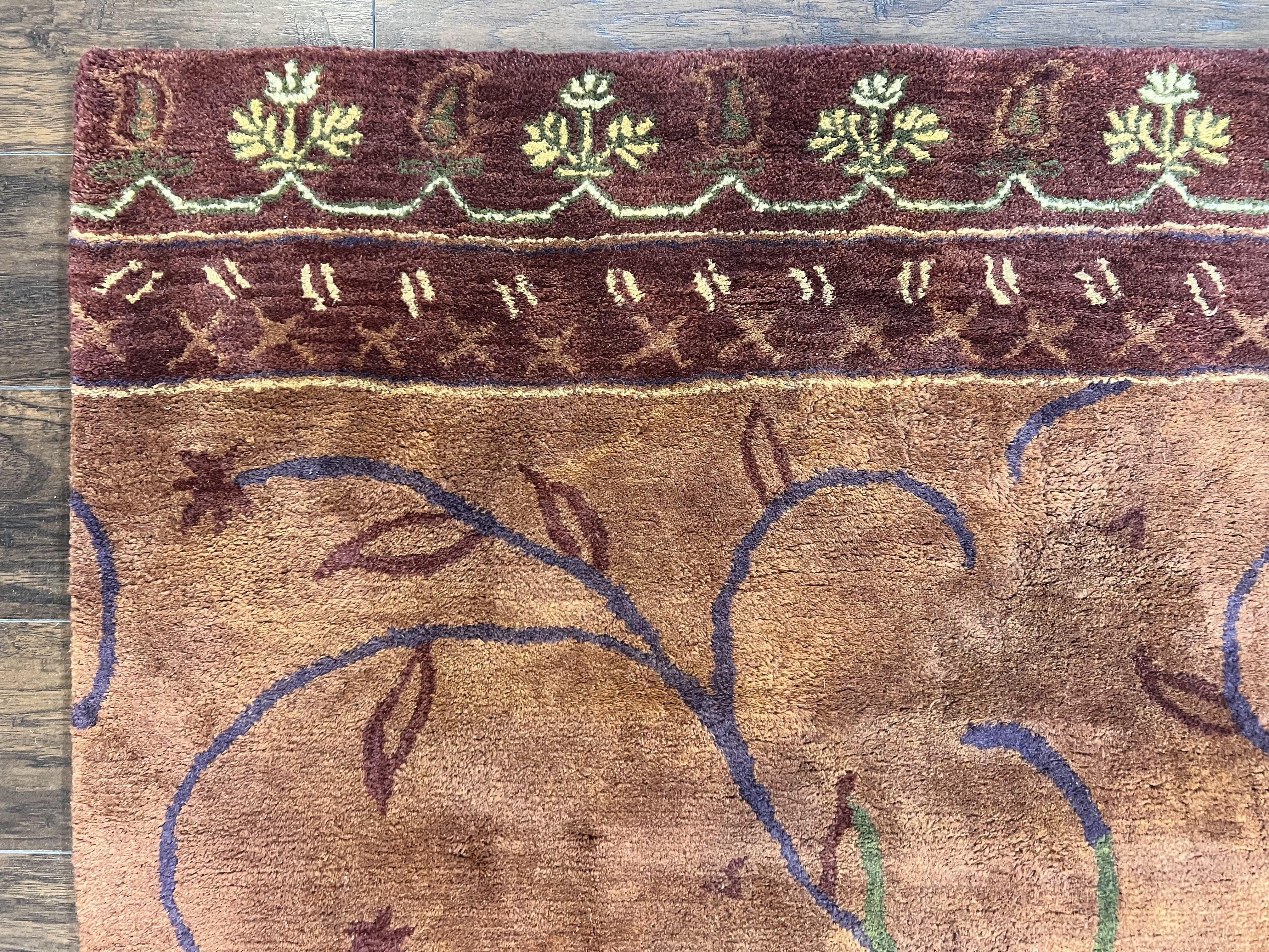 Pottery Barn Rug 5x8, Vintage Hand Tufted Carpet, Wool and Silk, Rust & Maroon - Jewel Rugs