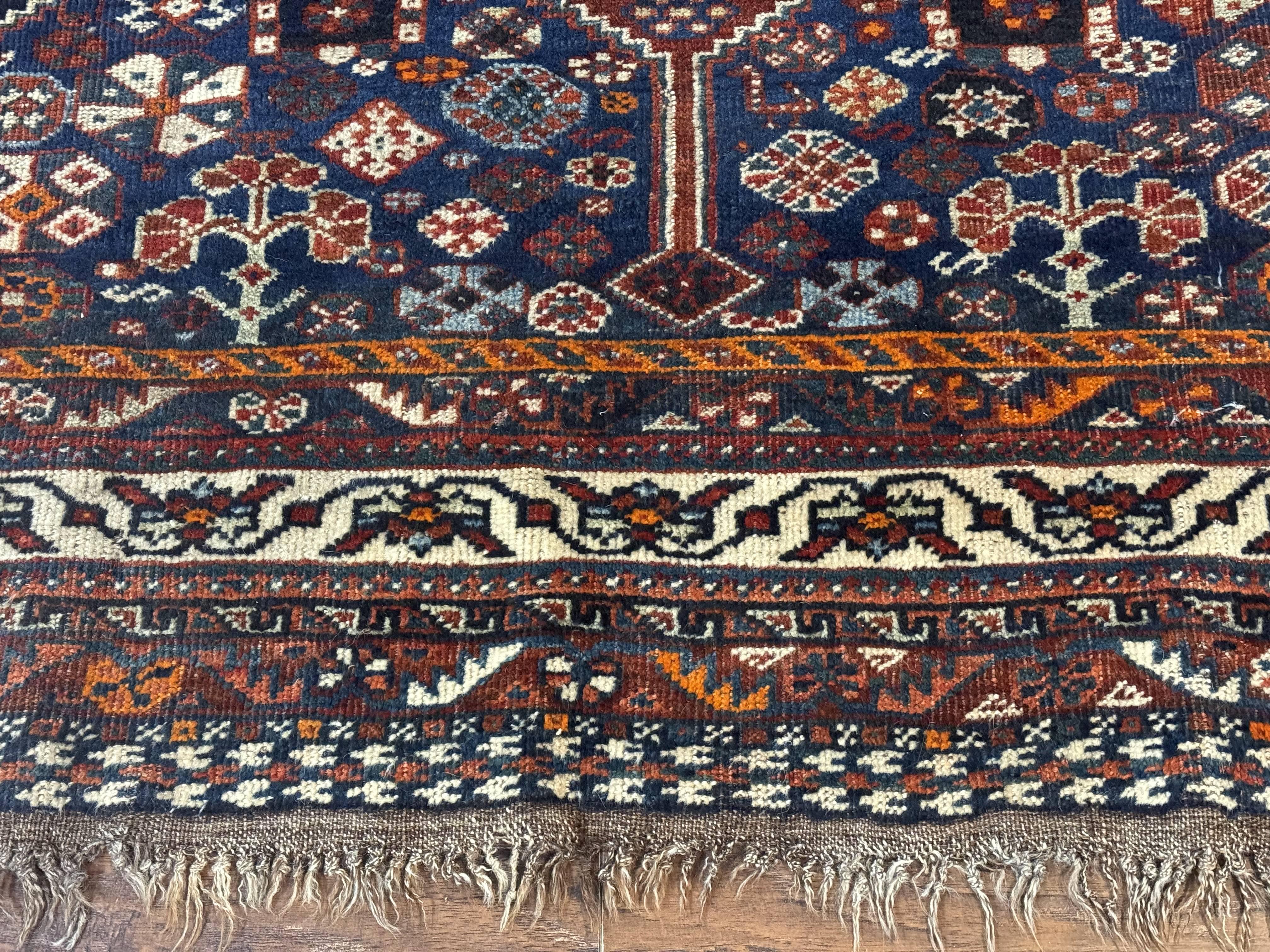 Persian Tribal Rug 7x10, Panel Design, Wool on Wool, Dark Blue, Antique Persian Carpet, Persian Shiraz Rug - Jewel Rugs