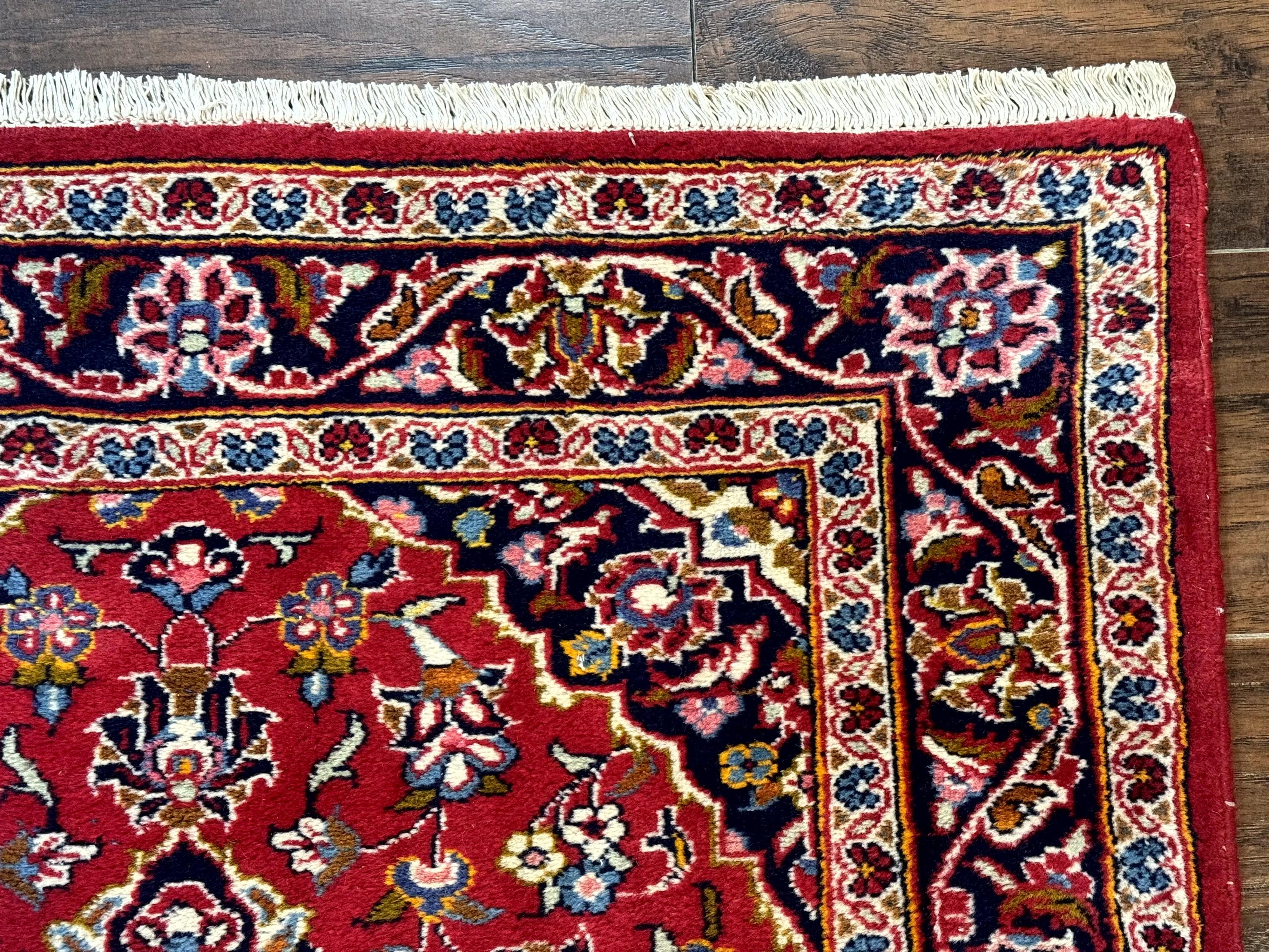 Small Red Persian Kashan Rug 3x5, Floral Medallion, Semi Antique, 150 KPSI, Wool, Handmade - Jewel Rugs