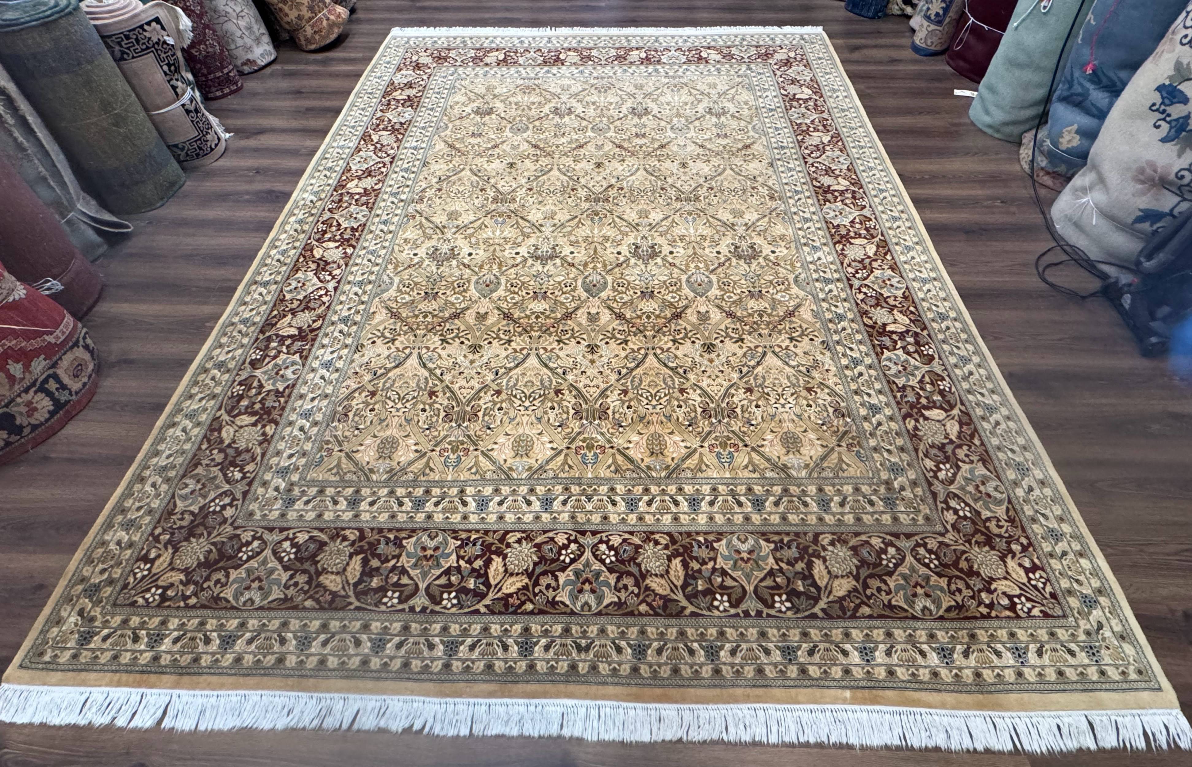 Fine Pak Persian Rug 9x12, Gold and Wine Red, Panel Design, 330 KPSI - Jewel Rugs