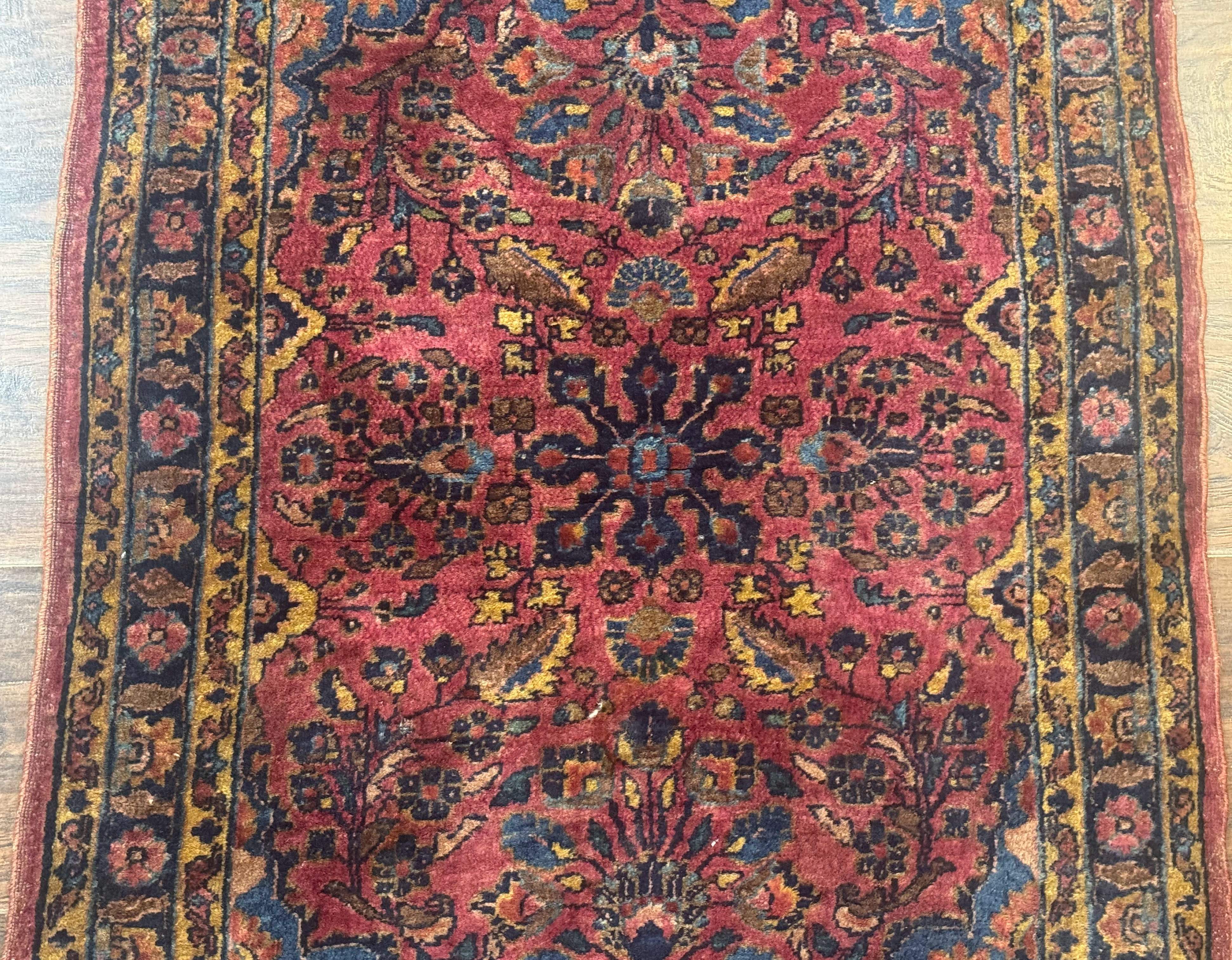 Antique Persian Sarouk Rug 2x3 – Red, Hand-Knotted Wool Accent Rug - Jewel Rugs