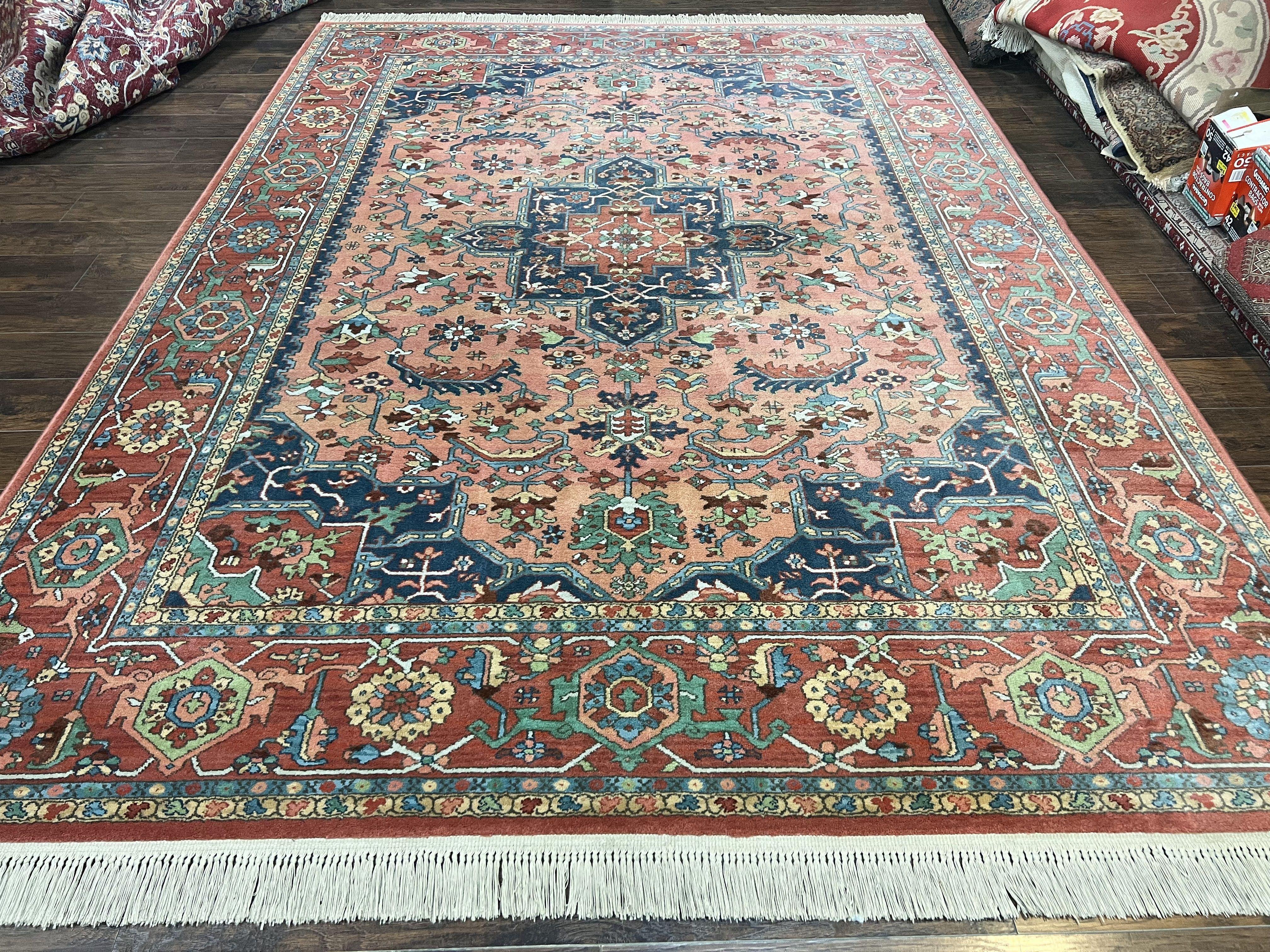 Karastan Medallion Serapi Rug #736, Vintage Wool Karastan Carpet 8.8 x 12, Discontinued Original 700 Series Karastan Area Rug, Red Blue - Jewel Rugs