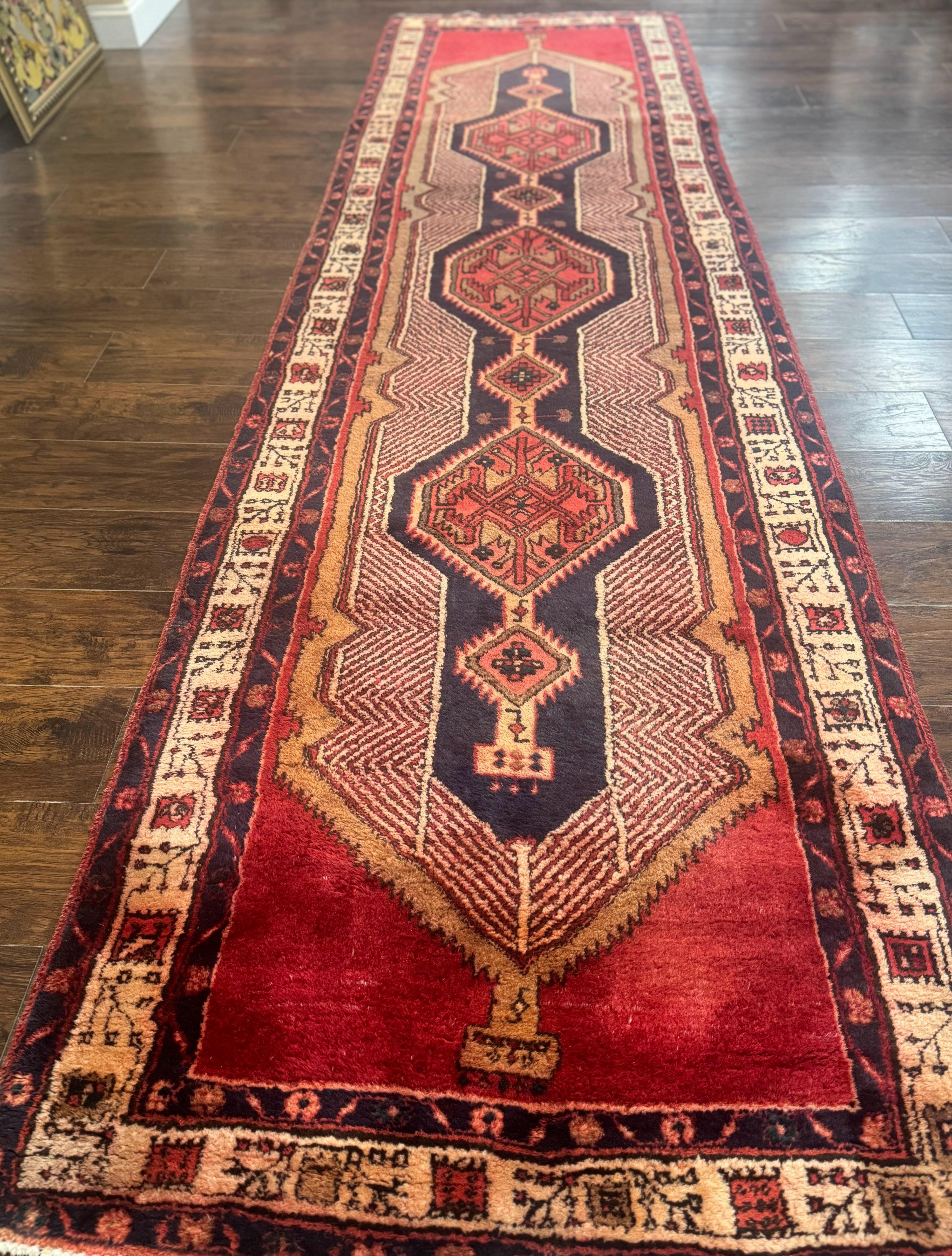 Persian Tribal Runner Rug 3.7 x 13, Red, Geometric Medallions, Sarab Runner, Semi Antique - Jewel Rugs