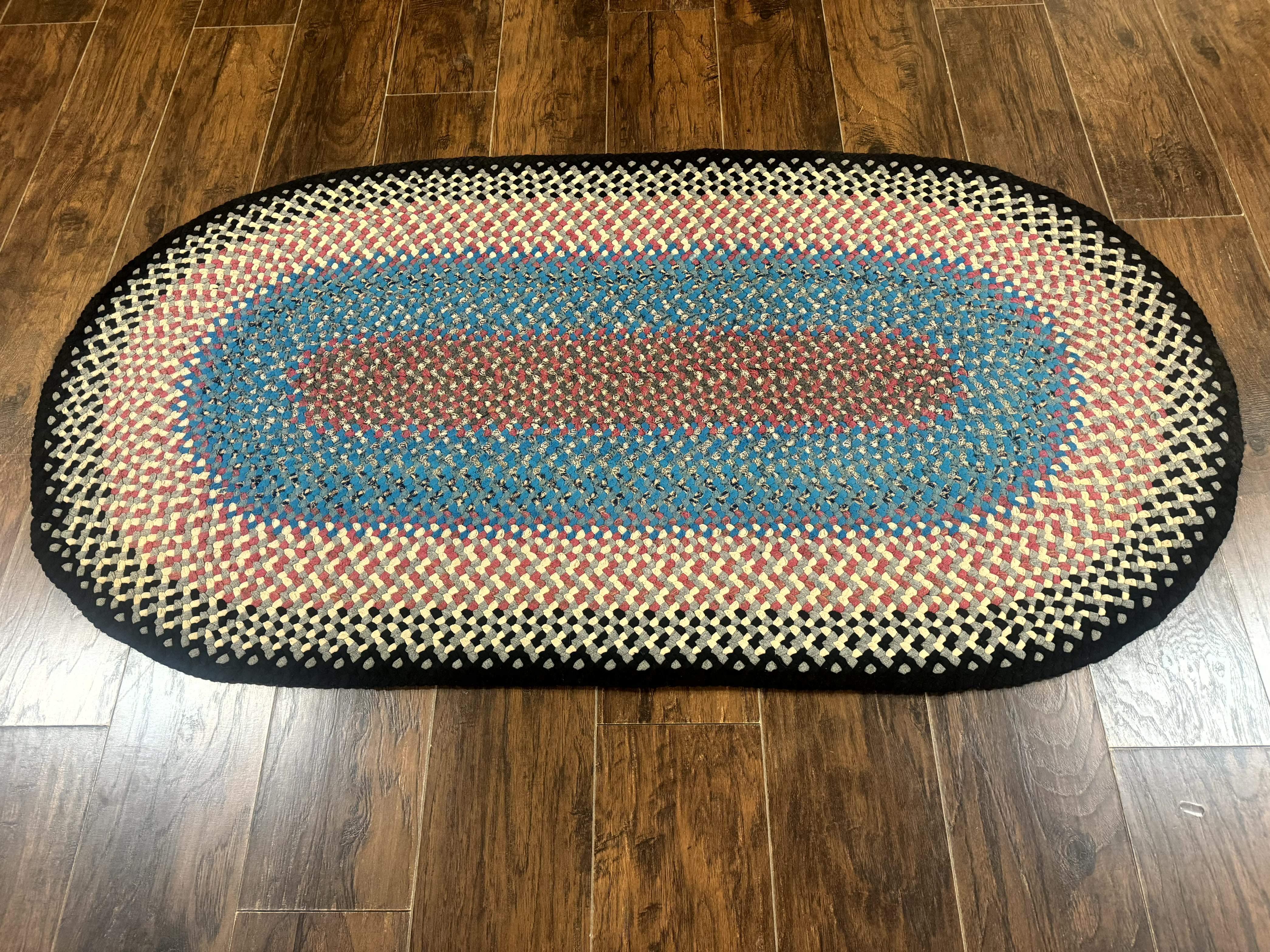 American Braided Rug 3 x 5.6, Oval Braided Rug, Multicolor, Blue - Jewel Rugs