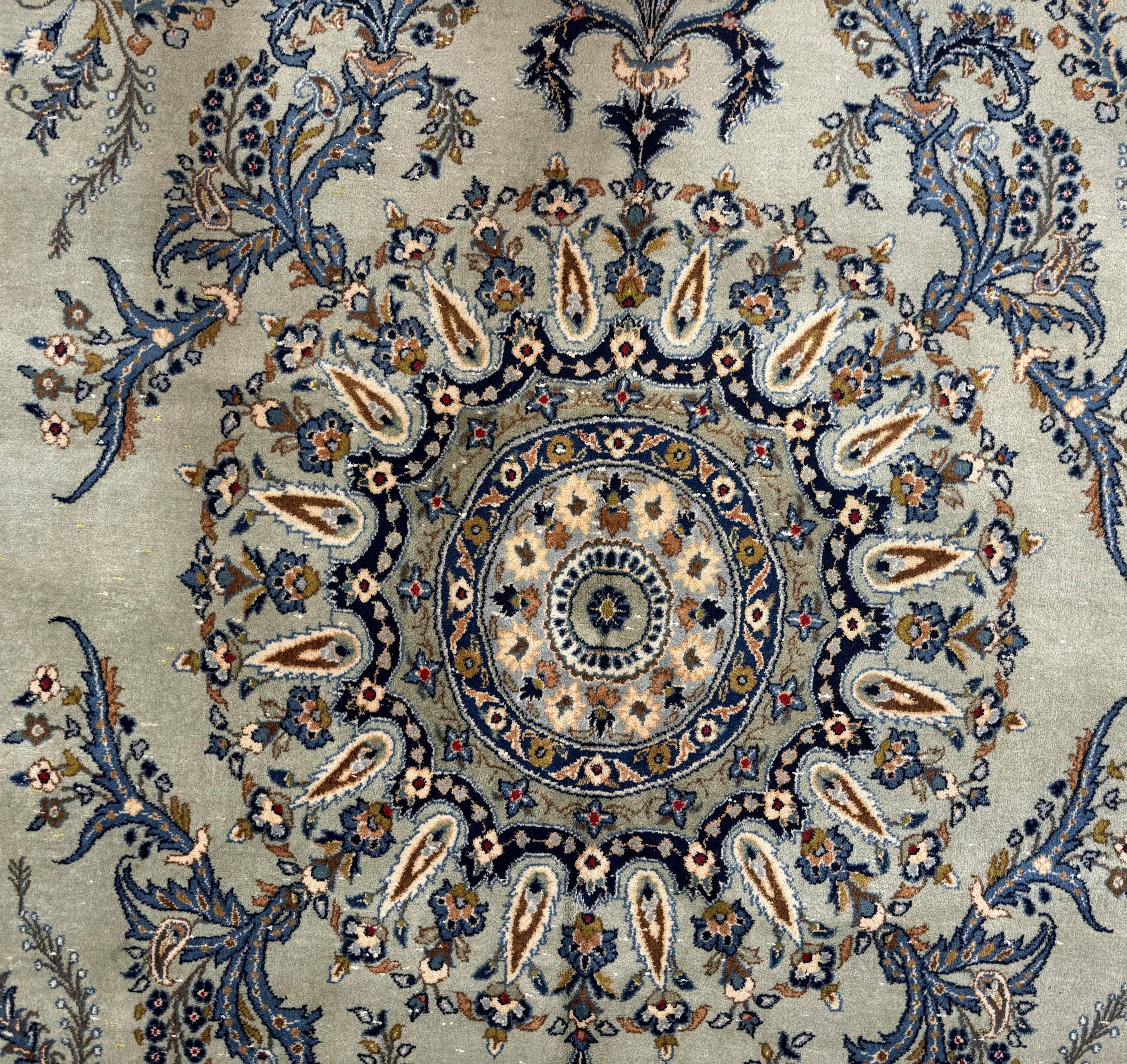 Light Green and Blue Persian Kashan Rug 7x10, Authentic Persian Carpet, Handmade, Wool - Jewel Rugs