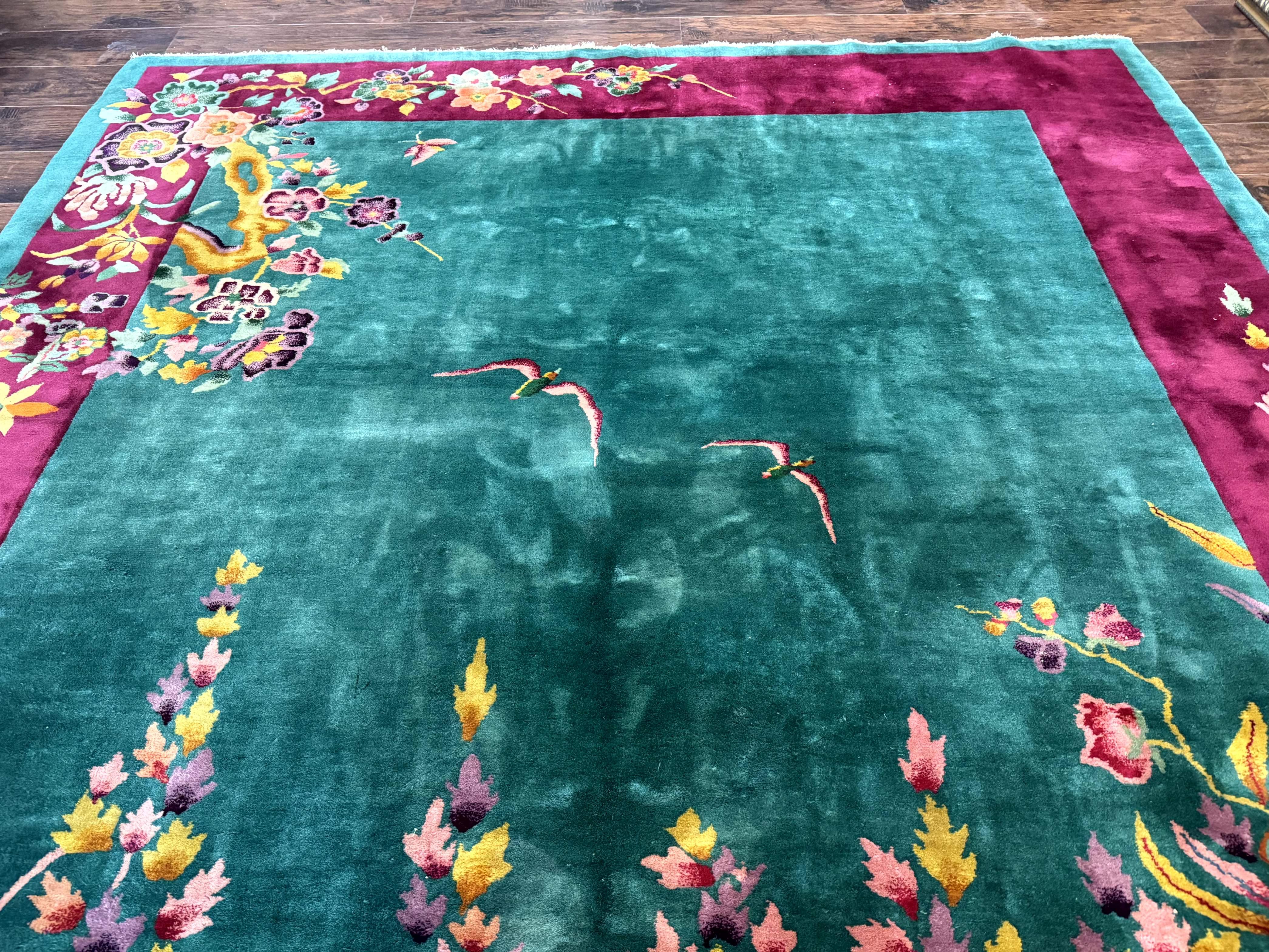 Antique Chinese Art Deco Rug 8x10 - Green Nichols Wool Rug - Jewel Rugs