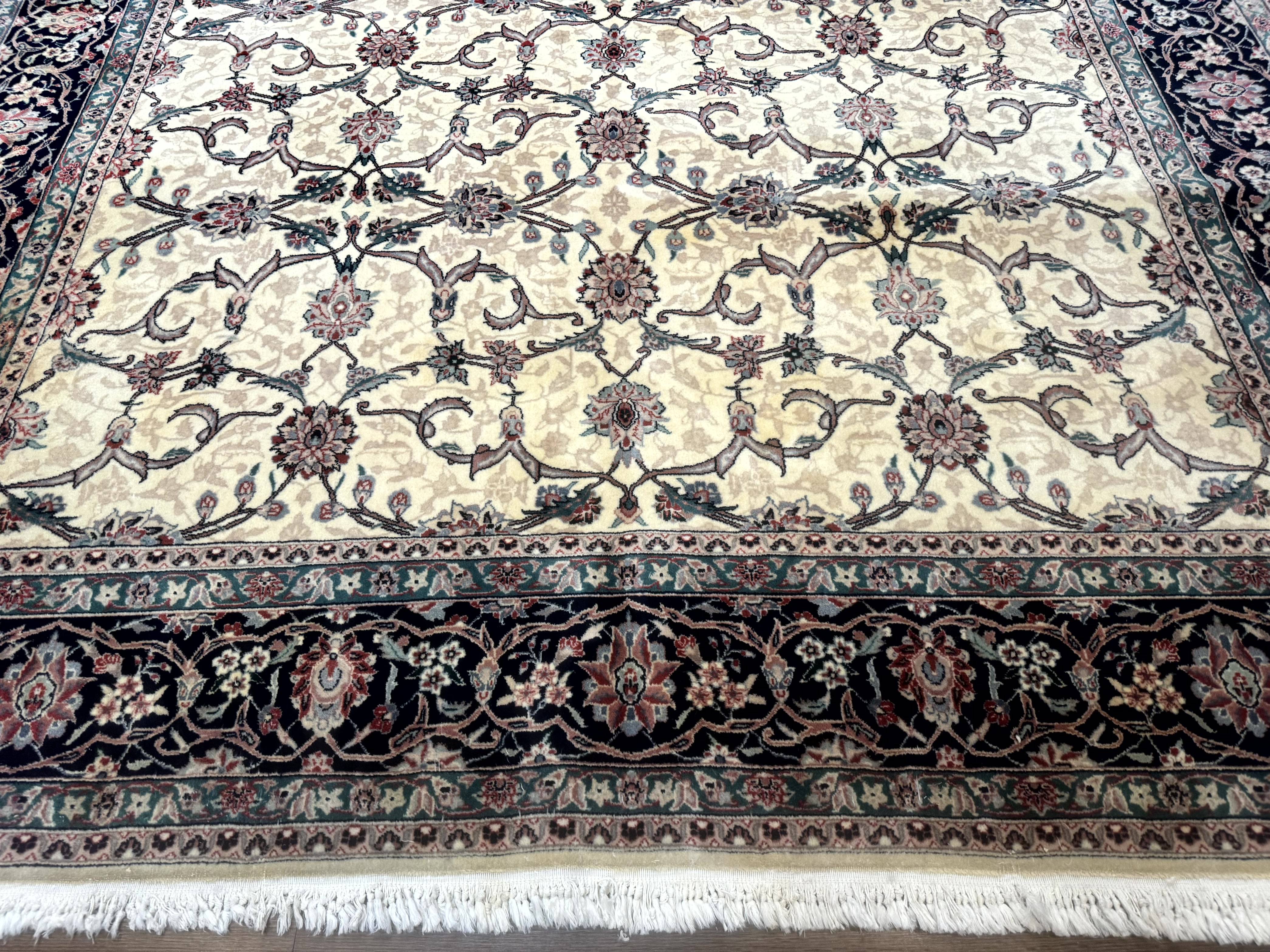 Sino Persian Rug 8x10, Allover Pattern, Beige and Midnight Blue, Wool Oriental Carpet - Jewel Rugs
