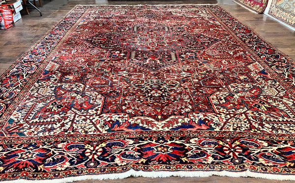 Large Persian Rug 10x17, Open Field, Red and Navy Blue, Palace