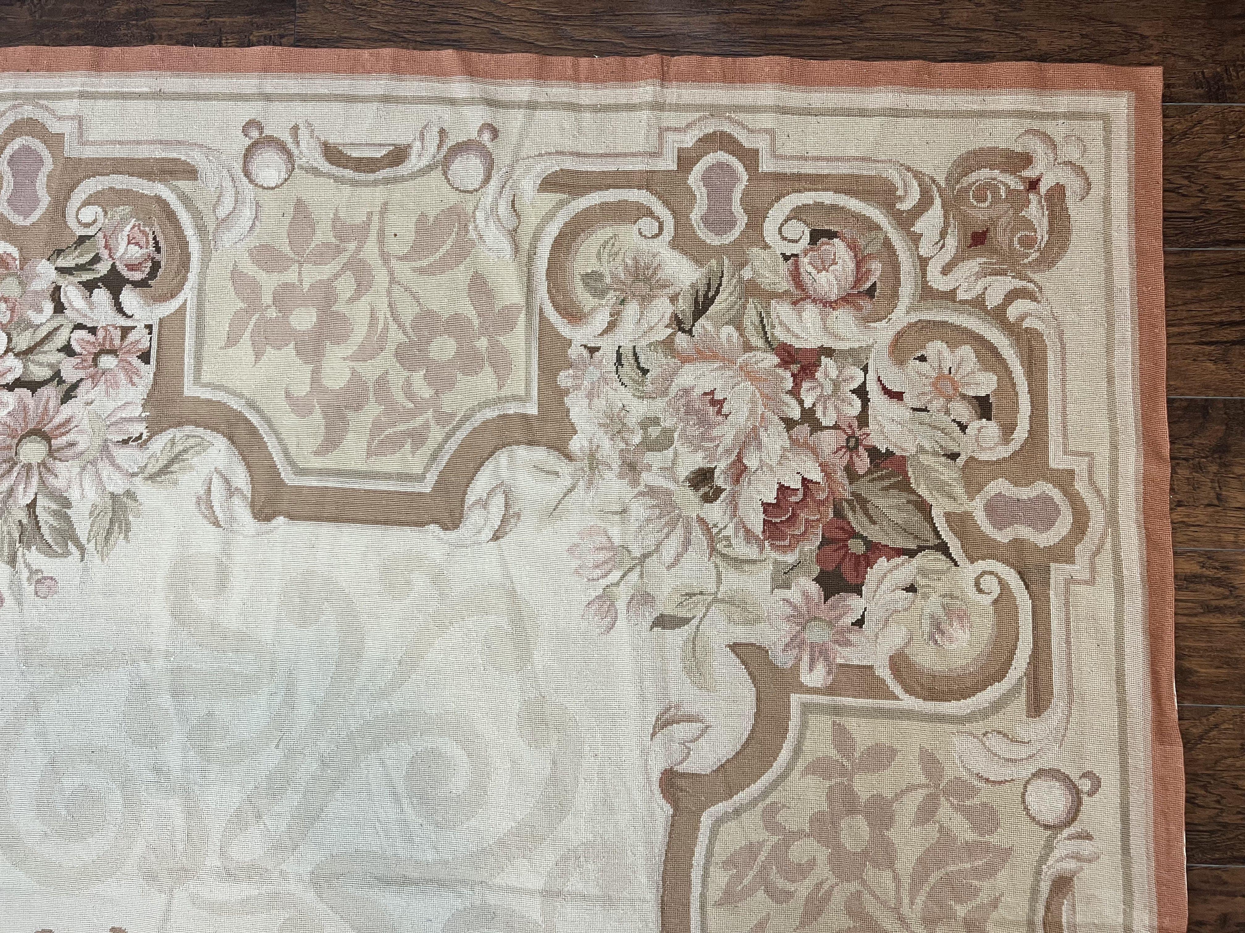 10x14 Aubusson Rug, Wool Handmade Vintage Carpet, French European Design, Elegant - Jewel Rugs