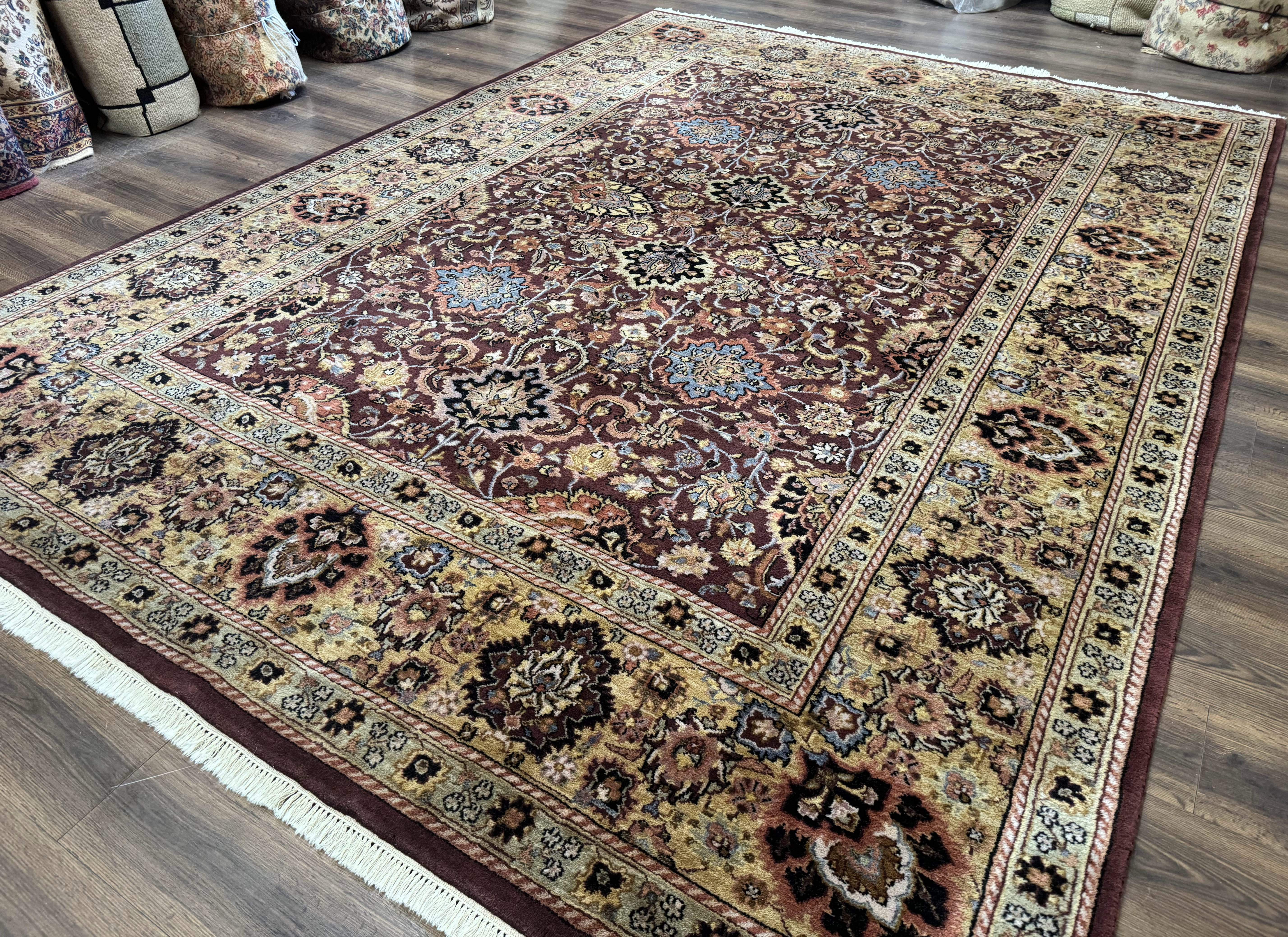 Indo Persian Rug 8x11, Eggplant & Tan, Allover Pattern, Wool Couristan Handmade Rug - Jewel Rugs