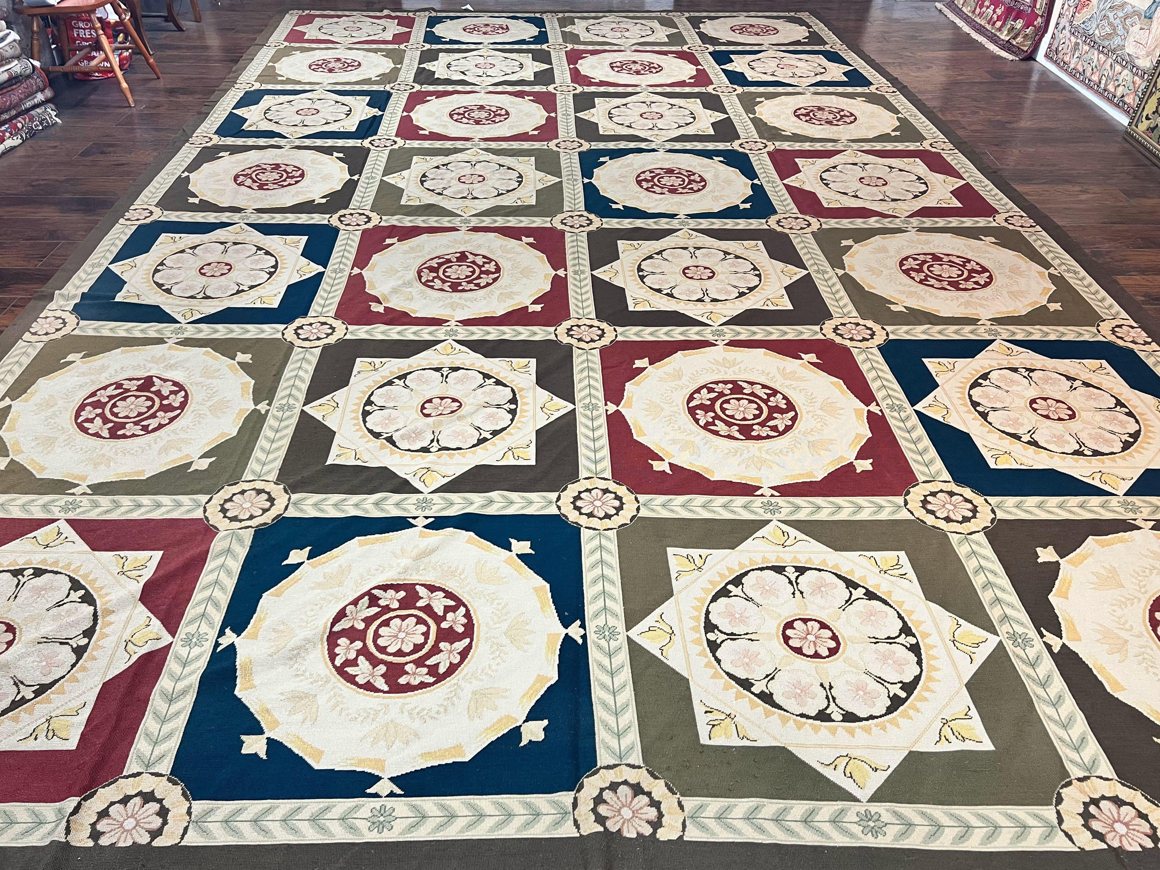Needlepoint Rug 11x19, Oversized Wool Hand Woven Vintage Carpet, Panel Design, Palace Size Handmade Flatweave Rug, Extra Large, Multicolor - Jewel Rugs